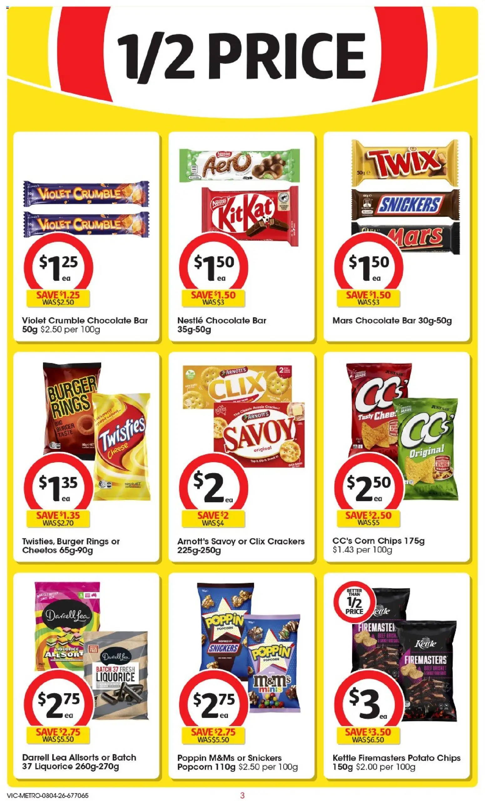 Coles catalogue - valid from 08.04.2026 | Page: 3 | Products: Crackers, Beef, Chips, Kettle