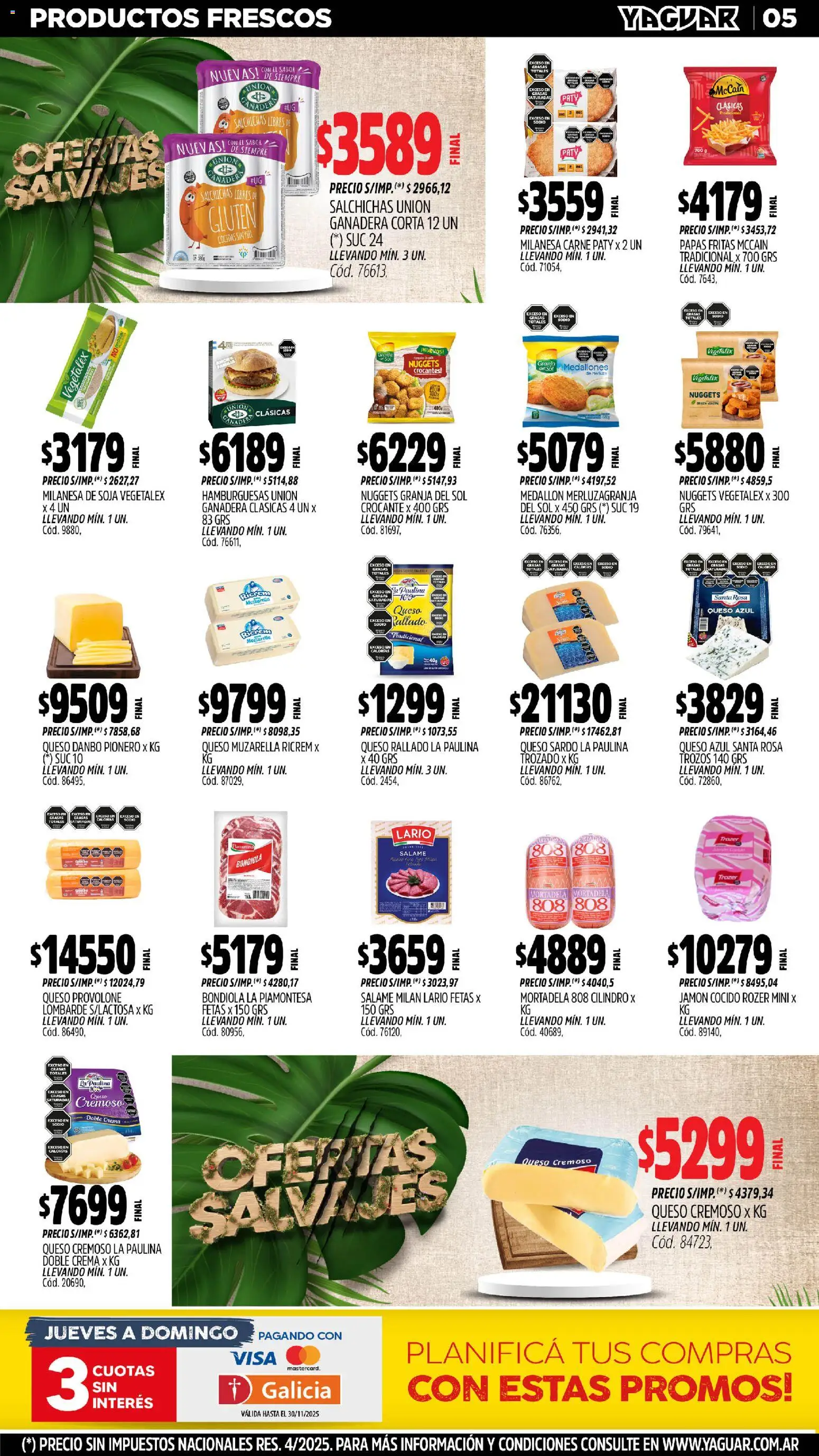 Yaguar - Bahía Blanca │ válido desde el 03.11.2025 | Página: 5 | Productos: Mortadela, Jamón, Papas fritas, Crema