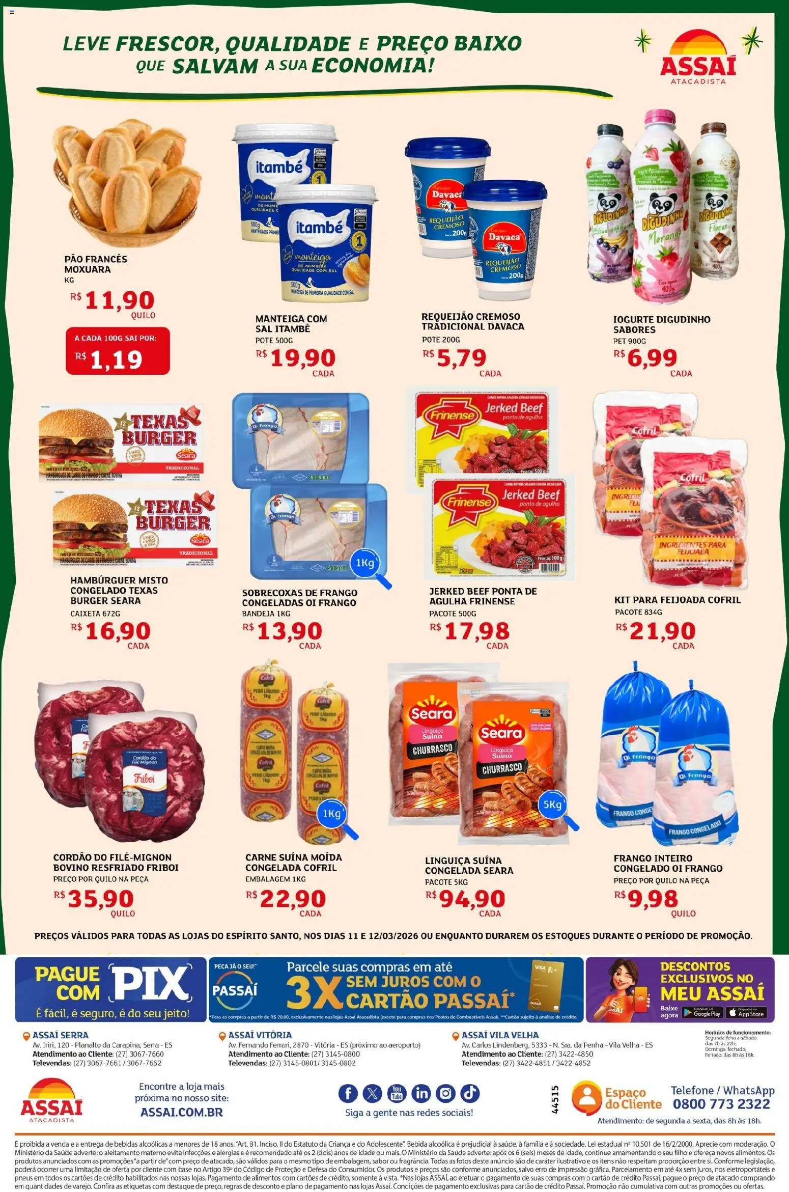 Assaí Atacadista Folheto - válido de 11.03.2026 | Página: 2 | Produtos: Linguiça, Base, Carne, Hambúrguer
