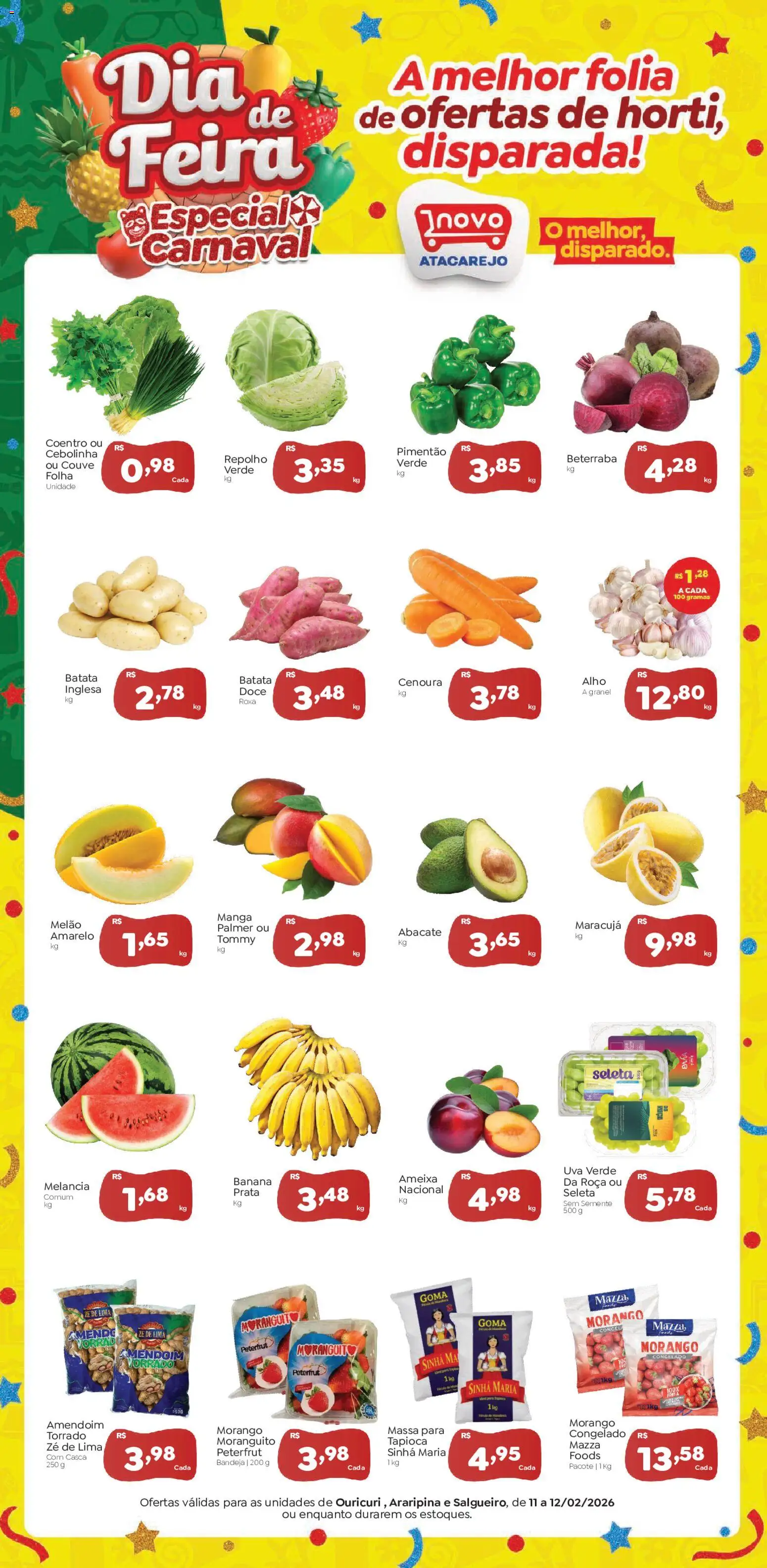 Novo Atacarejo Folheto - válido de 11.02.2026 | Página: 1 | Produtos: Melão, Beterraba, Batata, Ameixa