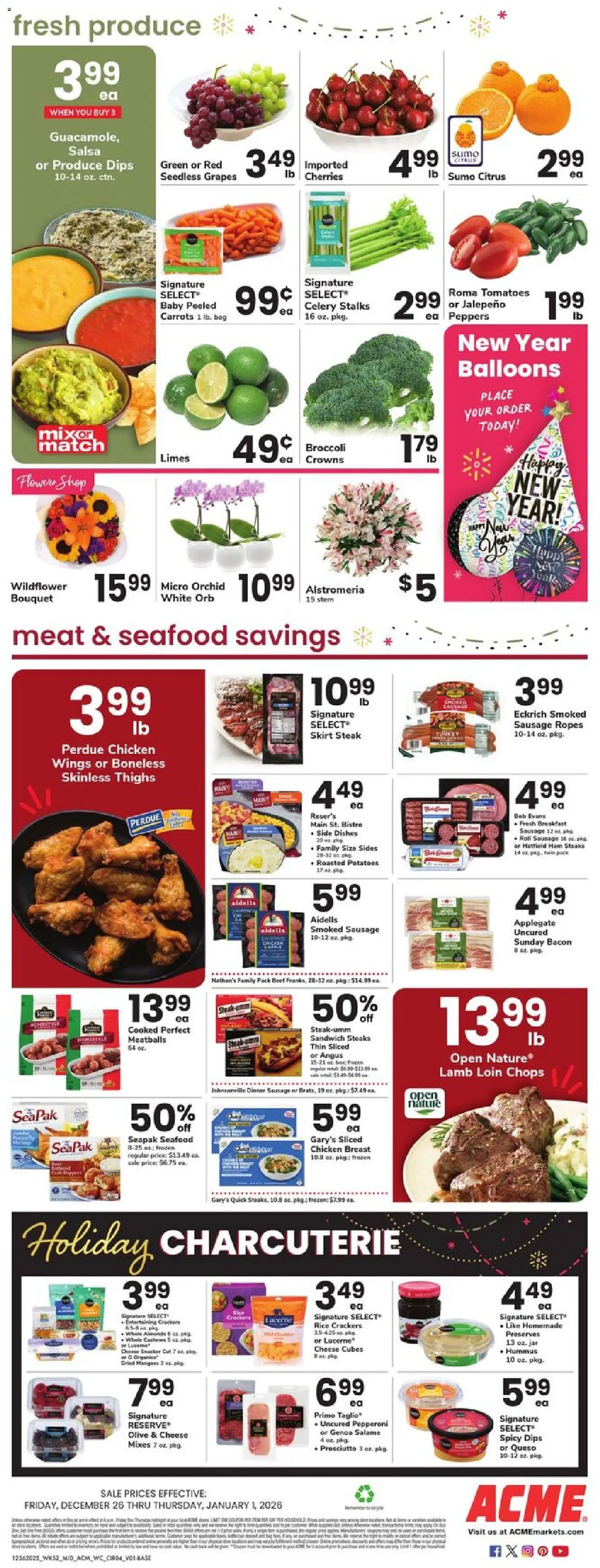 Acme Weekly Ad - NJ - valid from 26.12.2025 | Page: 4 | Products: Broccoli, Potatoes, Seafood, Grapes