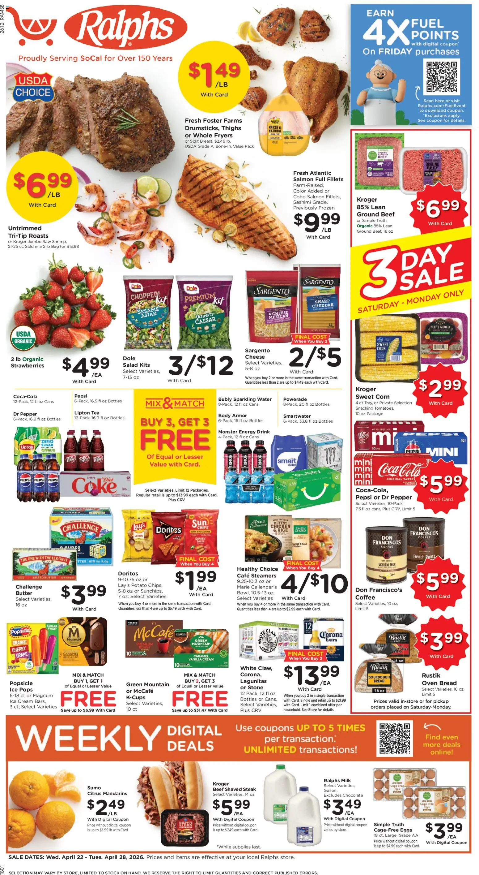 Ralphs Weekly Ad - valid from 22.04.2026 | Page: 1 | Products: Eggs, Cream, Ice cream, Sugar