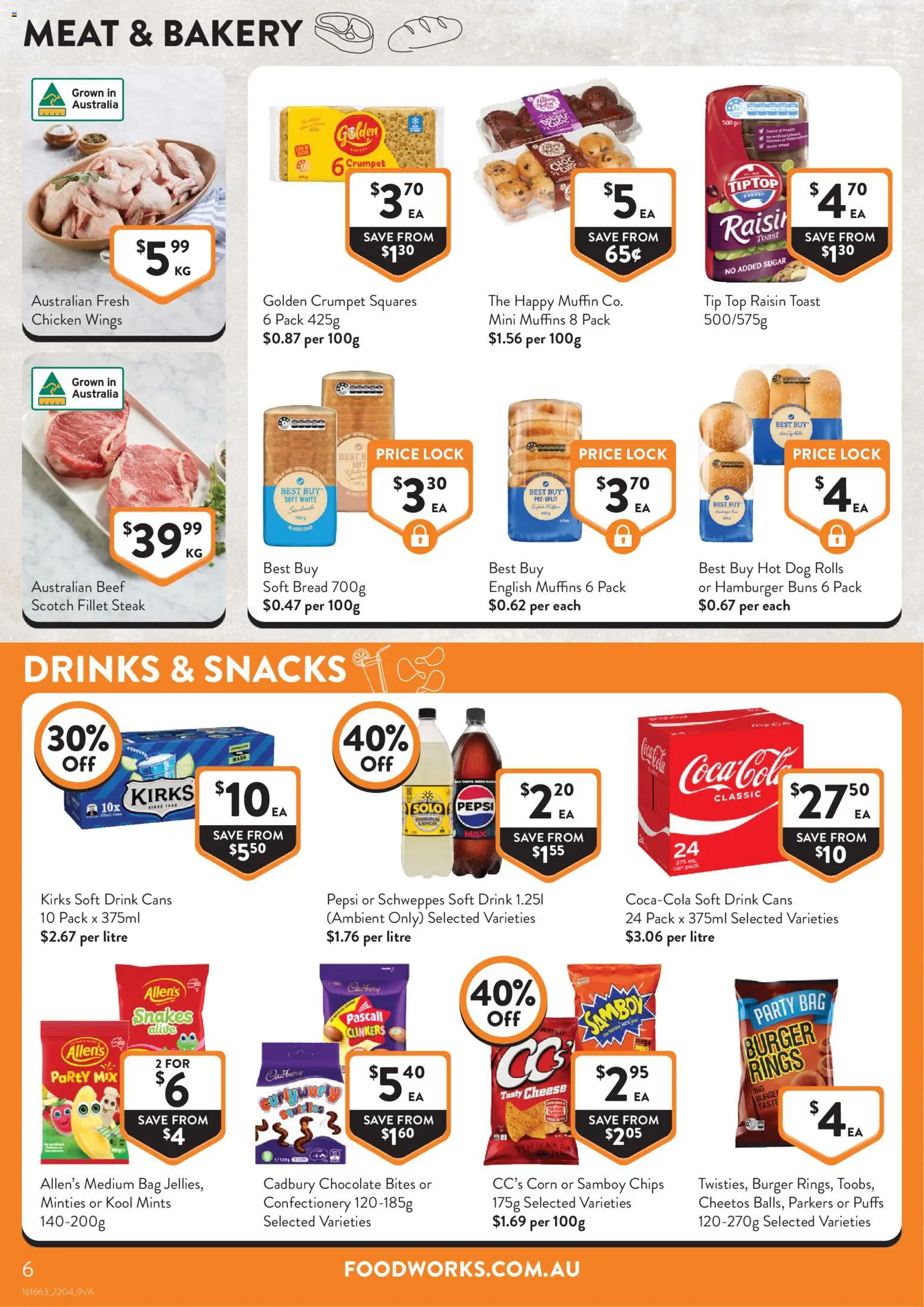 Foodworks catalogue - valid from 22.04.2026 | Page: 6 | Products: Bread, Chocolate, Chicken, Beef