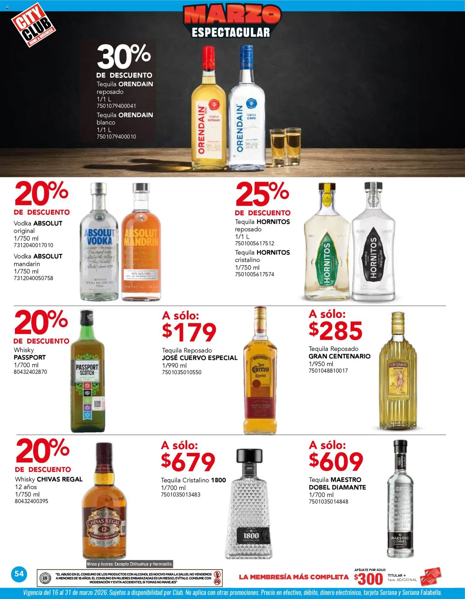 Nuevas ofertas de City Club válidas en toda la República Mexicana desde el 02.03.2026. ¡Encuentra las mejores ofertas en City Club catálogo! | Página: 54 | Productos: Tequila, Vodka, Whisky