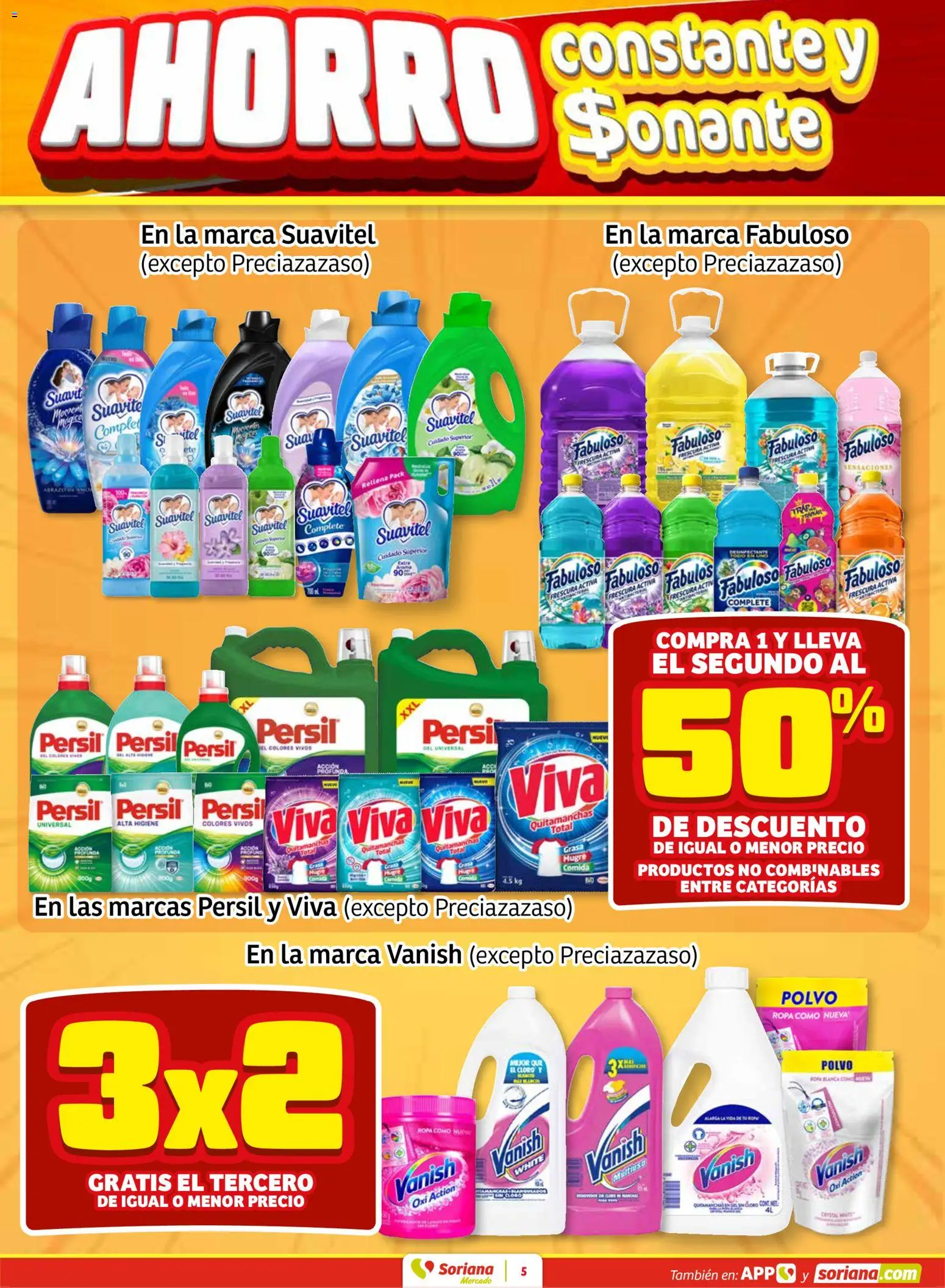 Nuevas ofertas de Soriana válidas en toda la República Mexicana desde el 12.02.2026. ¡Encuentra las mejores ofertas en Soriana - Fin de Semana Mercado: BCS, Son y Sin! | Página: 5 | Productos: Quitamanchas, Cloro, Ropa, Polvo