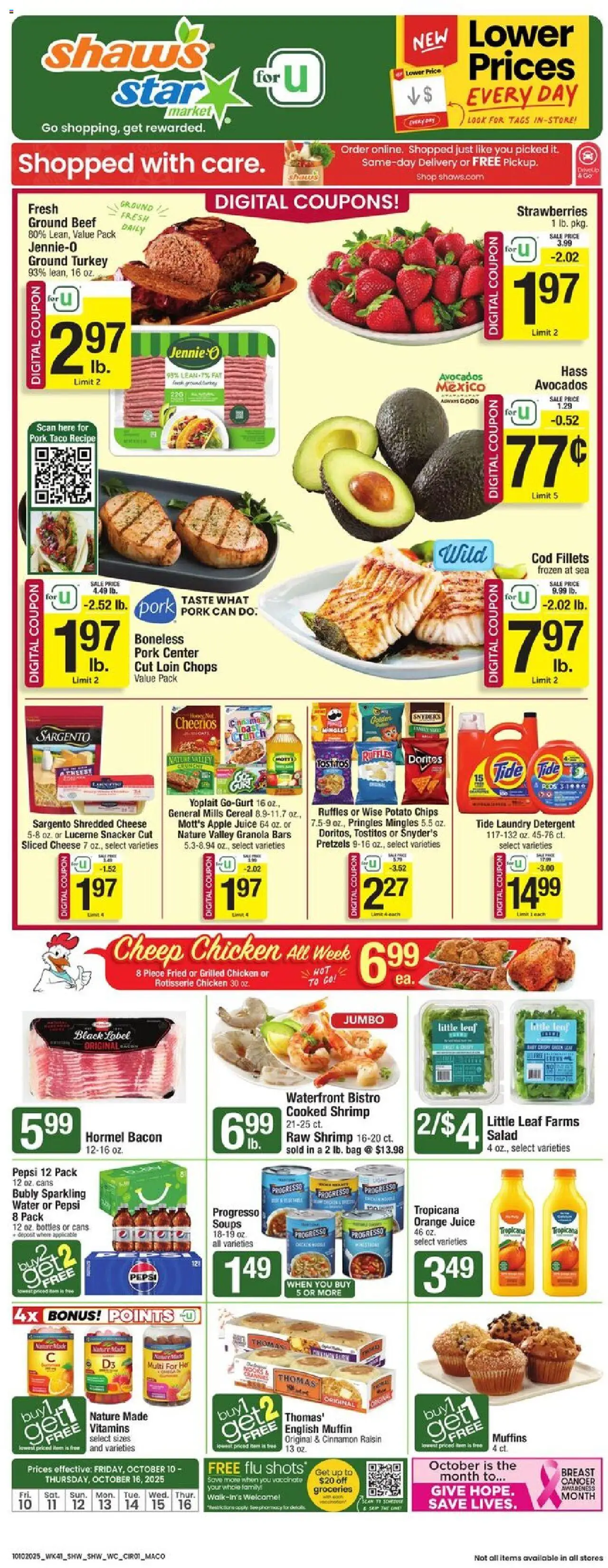 Star Market Weekly Ad - valid from 10.10.2025 | Page: 3 | Products: Cheese, Pork, Strawberries, Salad