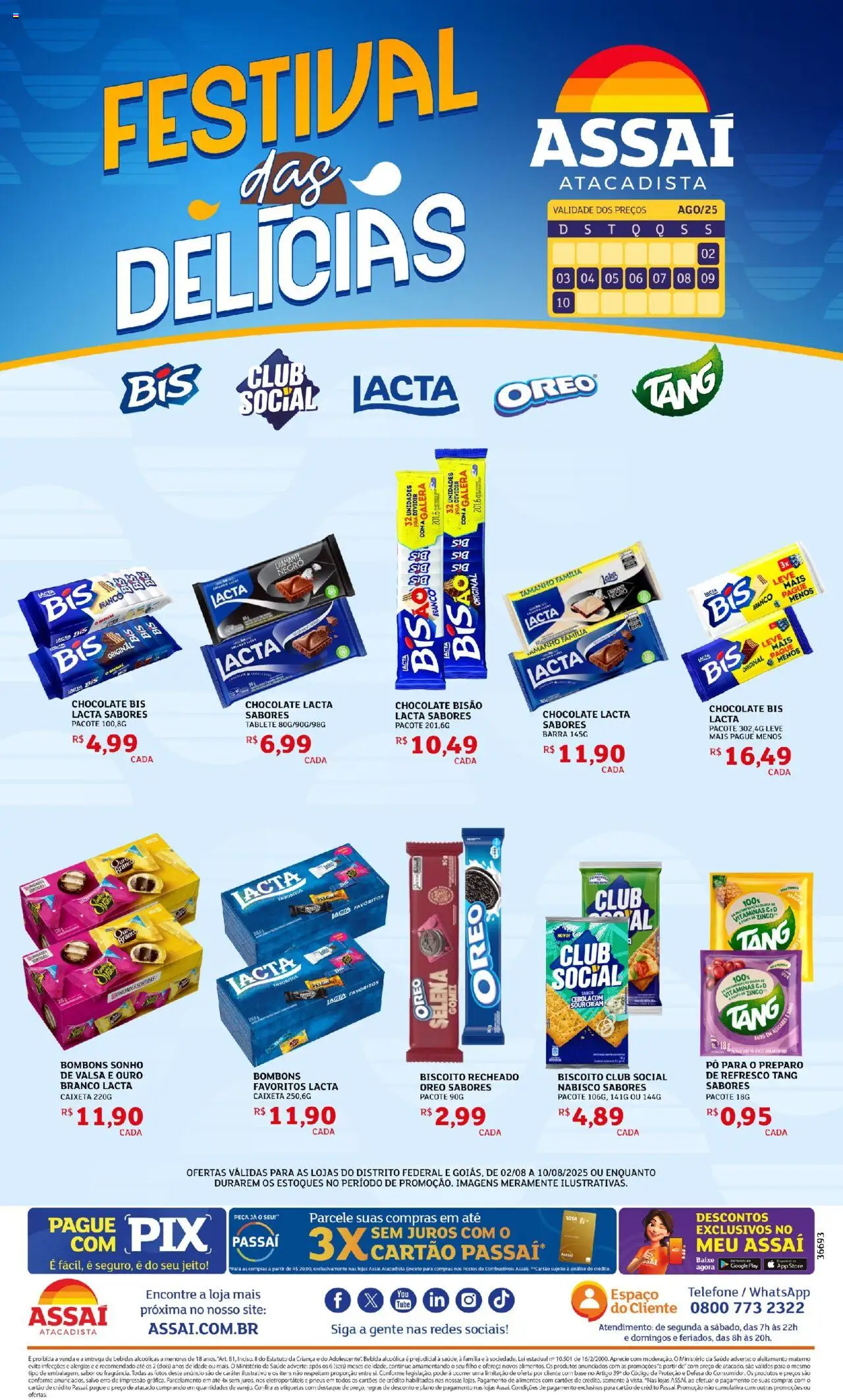 Assaí Atacadista Folheto - válido de 02.08.2025 | Página: 1 | Produtos: Pneus, Bebida, Telefone, Biscoito recheado