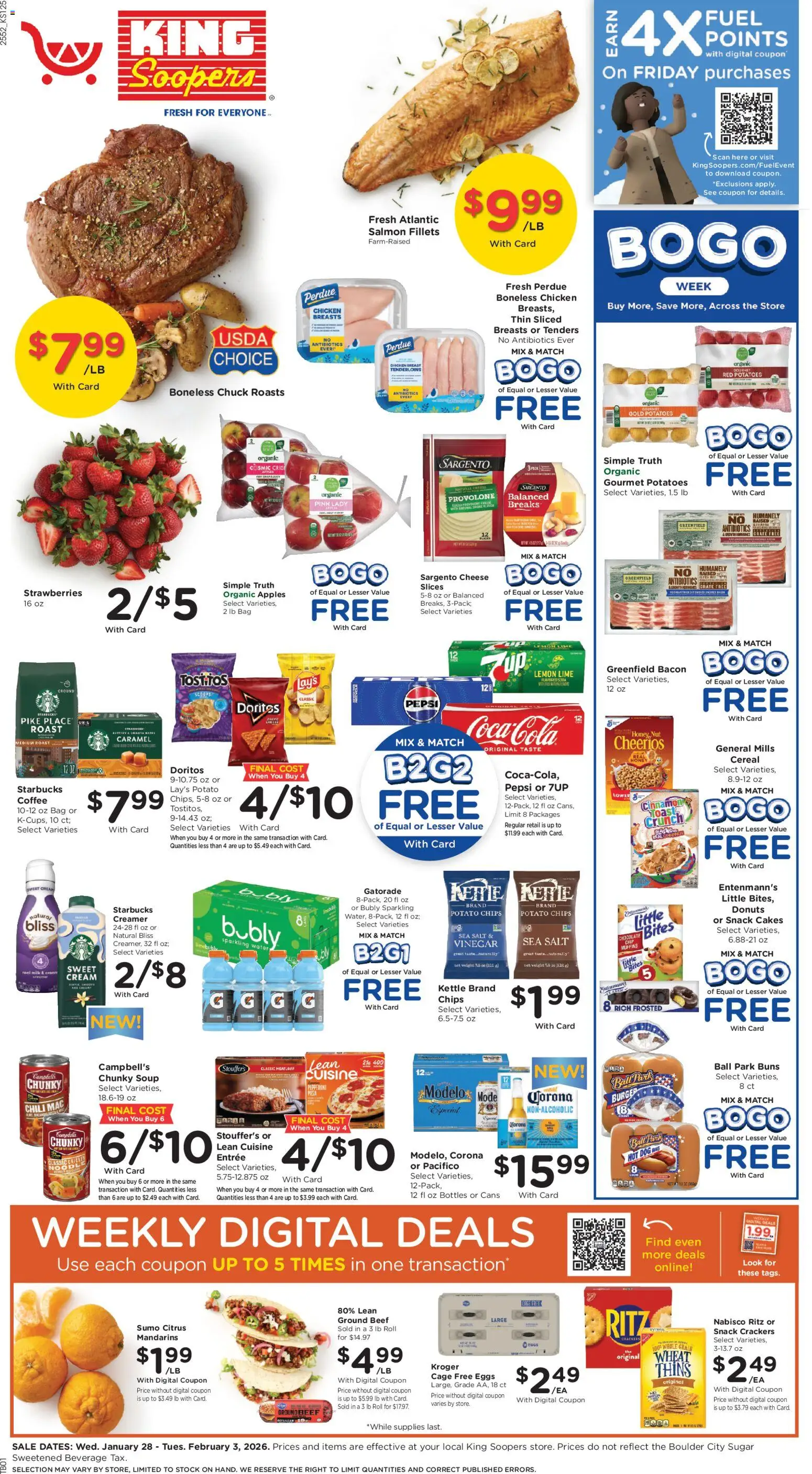 King Soopers Weekly Ad - valid from 28.01.2026 | Page: 1 | Products: Milk, Cheese, Beef, Lemon