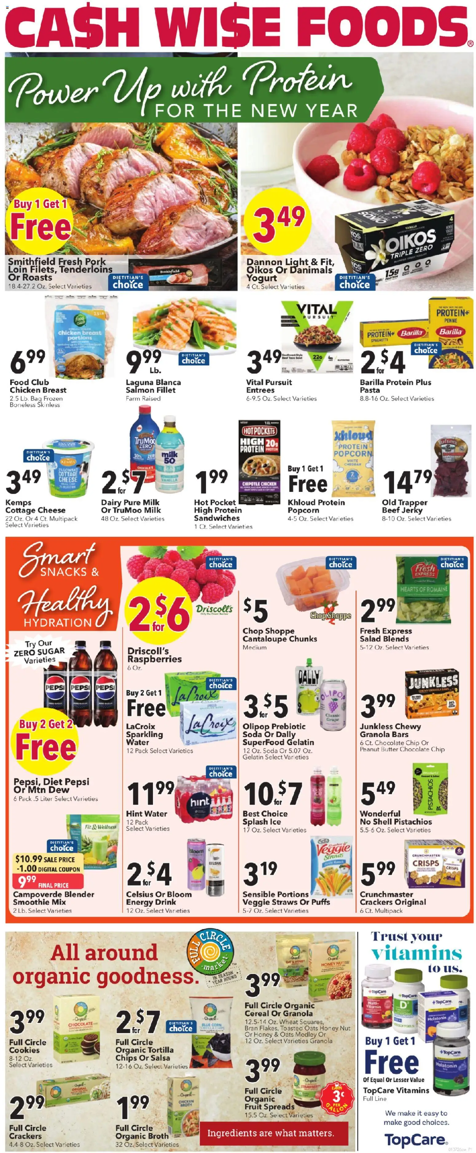 Cash Wise Weekly Ad - valid from 07.01.2026 | Page: 1 | Products: Melatonin, Beef, Cottage cheese, Chocolate Chip