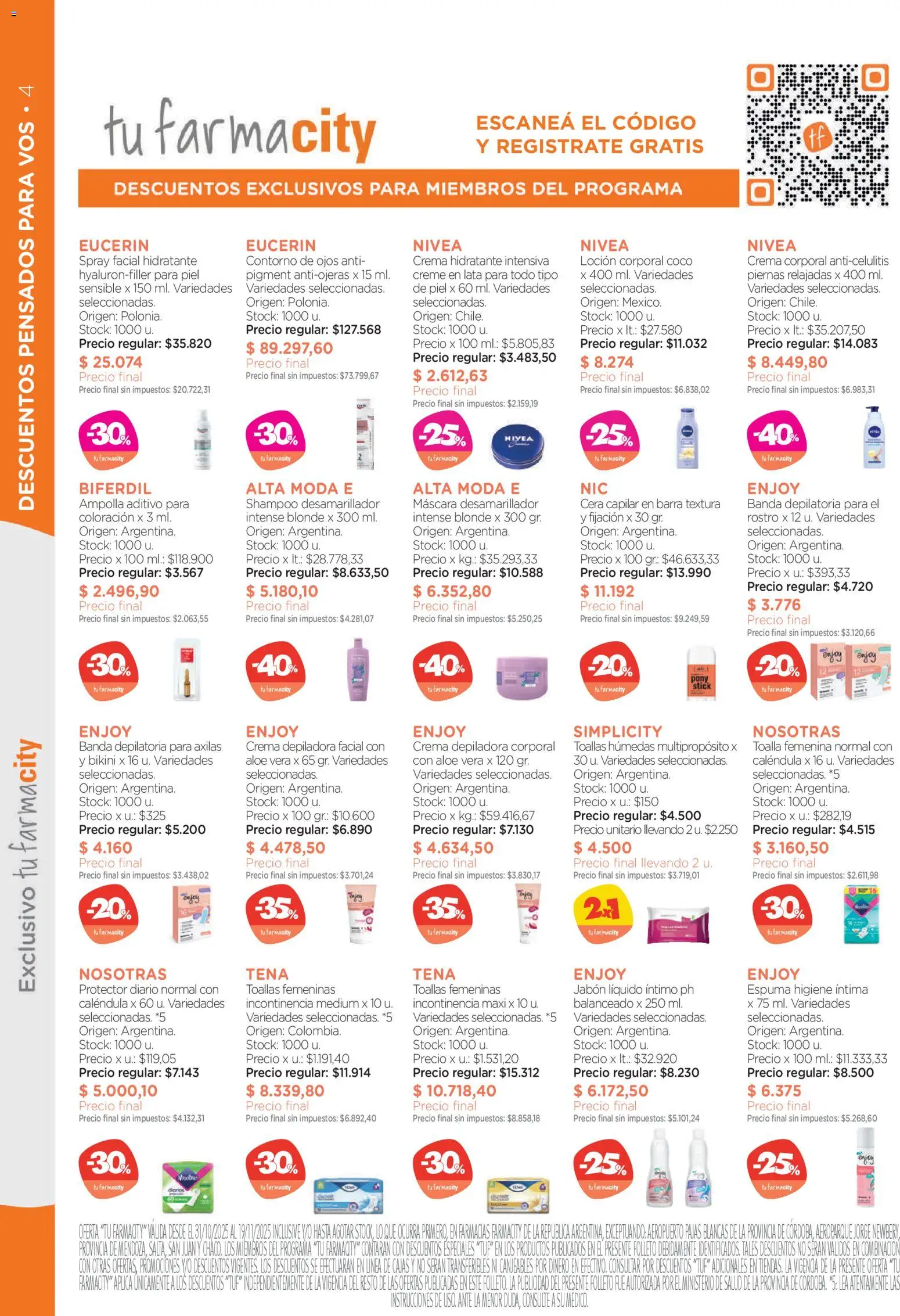 Farmacity catálogo │ válido desde el 30.10.2025 | Página: 4 | Productos: Toalla, Loción, Ampolla, Cera