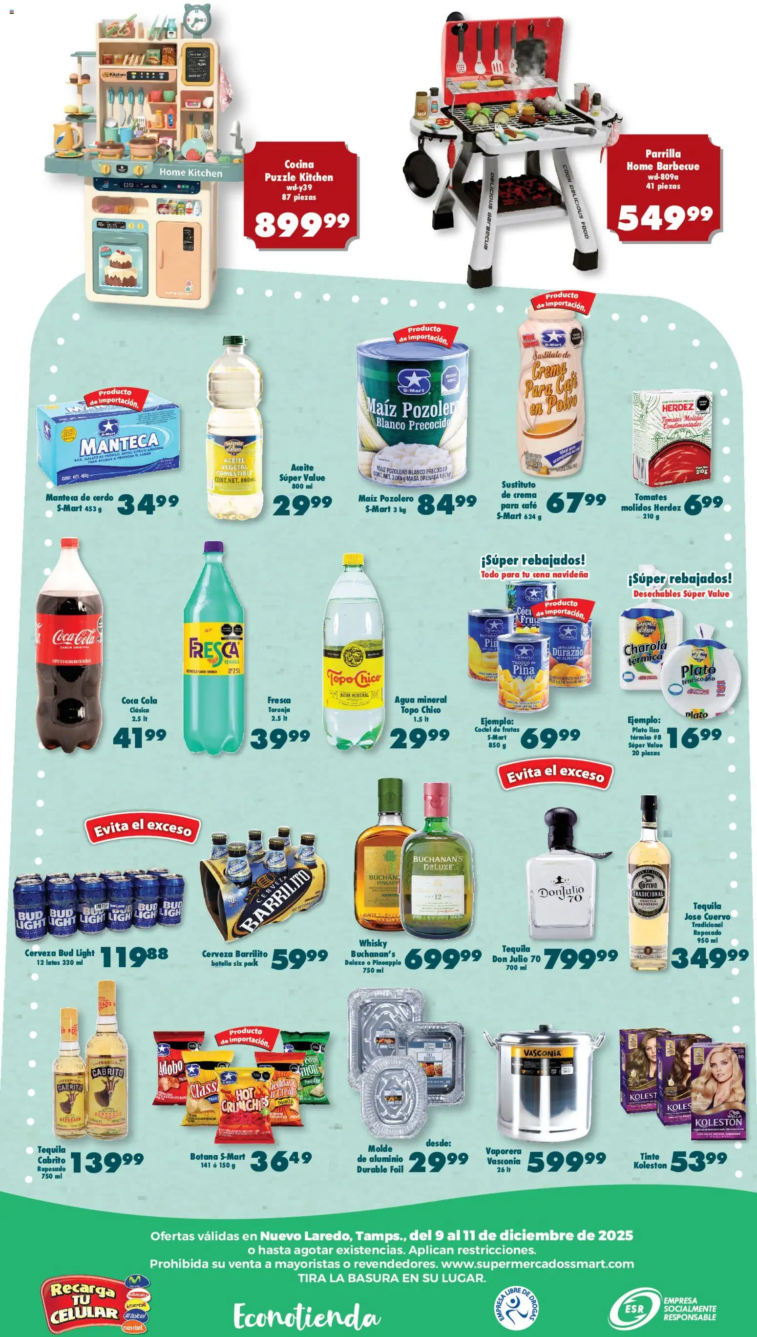 Nuevas ofertas de S-Mart válidas en toda la República Mexicana desde el 09.12.2025. ¡Encuentra las mejores ofertas en S-Mart folleto Nuevo Laredo! | Página: 3 | Productos: Cerdo, Tequila, Botella, Whisky