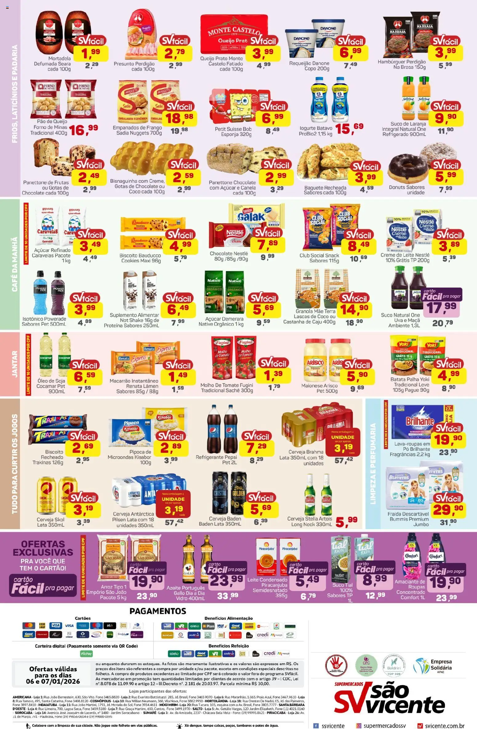 Supermercados São Vicente Folheto - válido de 06.01.2026 | Página: 2 | Produtos: Chocolate, Açúcar, Requeijão, Jogos