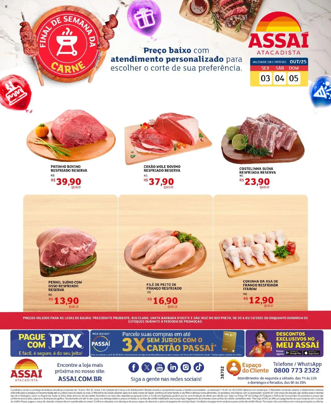 Assaí Atacadista Folheto - válido de 03.10.2025 | Página: 1 | Produtos: Pernil, Baixo, Bebida, Frango