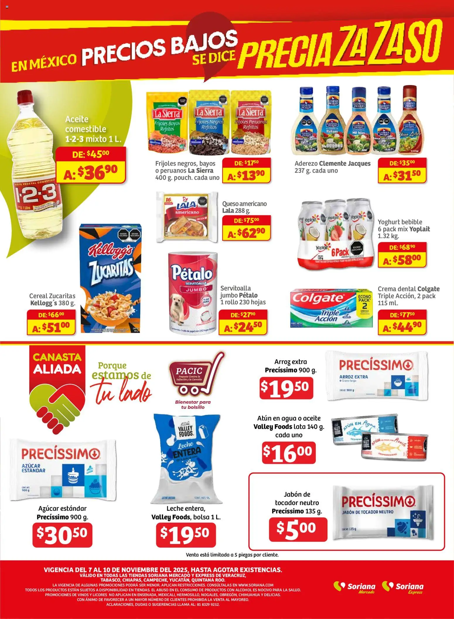Nuevas ofertas de Soriana válidas en toda la República Mexicana desde el 07.11.2025. ¡Encuentra las mejores ofertas en Soriana - Fin de Semana Mercado: Ver, Tab, Chis, Camp, Yuc y Q. Roo! | Página: 3 | Productos: Aderezo, Atún, Aceite, Sierra