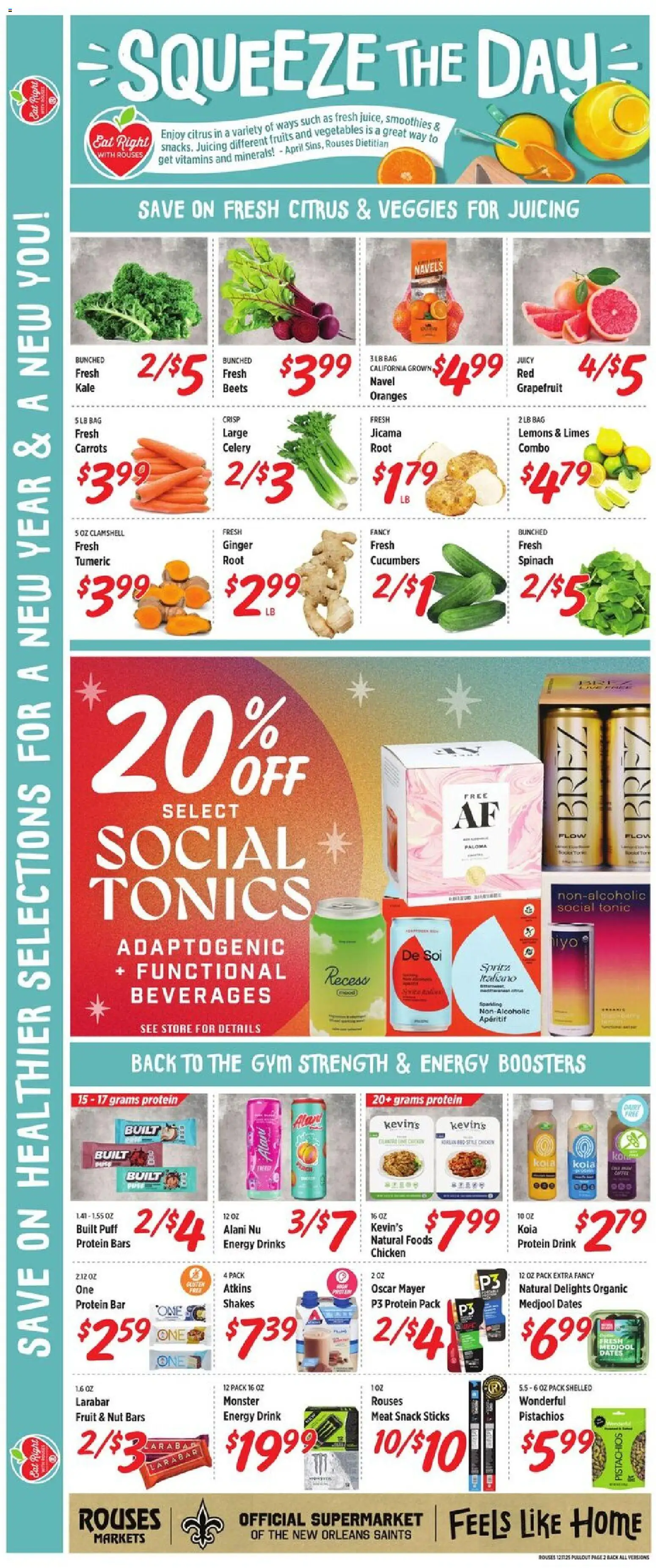 Rouses Weekly Ad - MS - valid from 31.12.2025 | Page: 4 | Products: Ginger, Oranges, Vegetables, Fruits