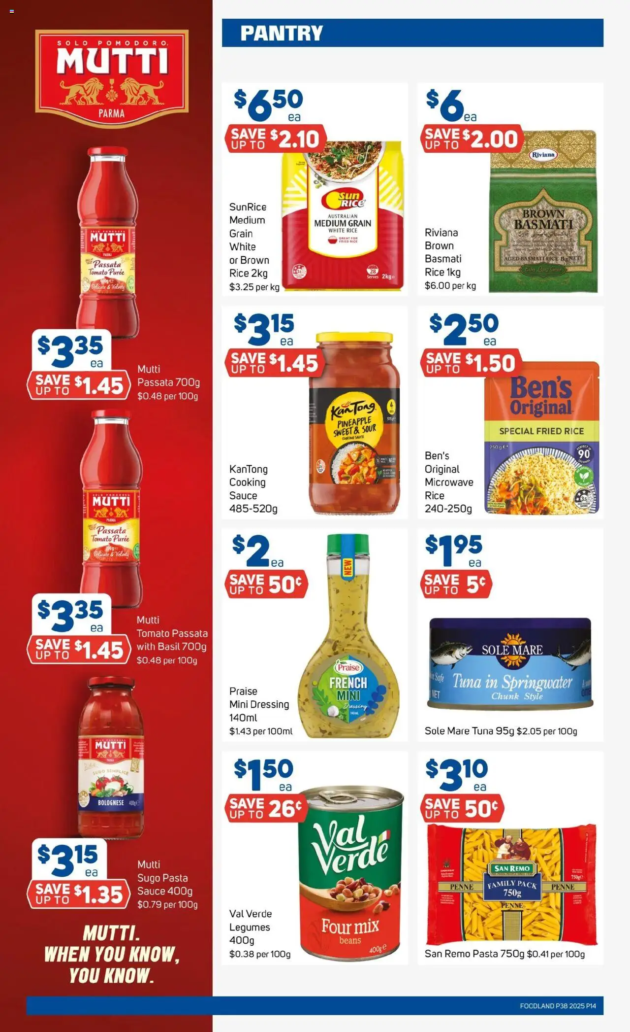 Foodland catalogue - valid from 17.09.2025 | Page: 14 | Products: Rice, Pasta, Sauce, Tuna