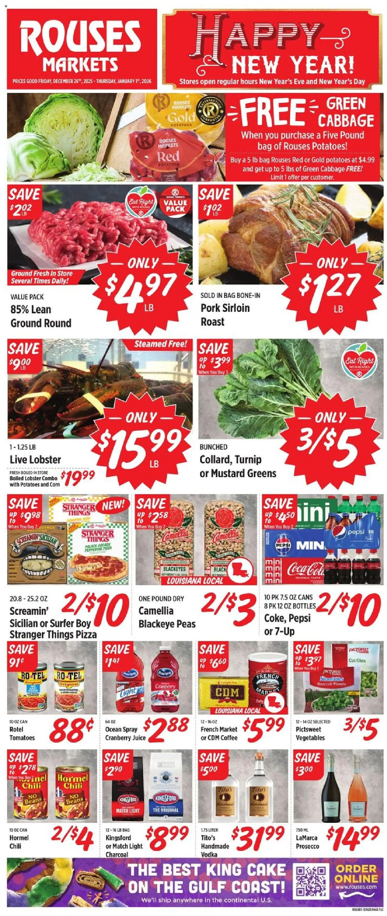 Rouses Weekly Ad - LA - valid from 26.12.2025 | Page: 2 | Products: Broccoli, Coffee, Pork, Potatoes