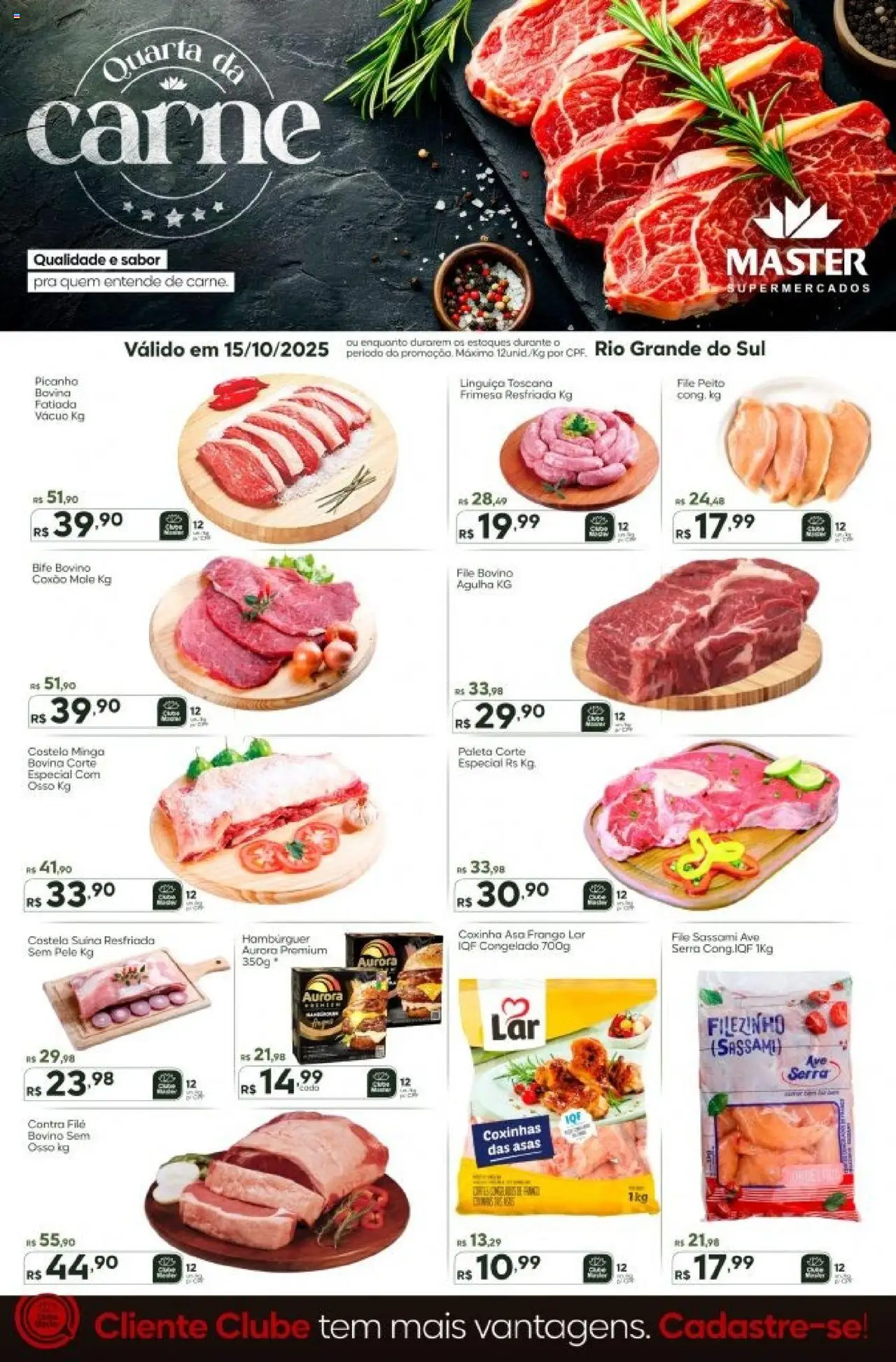 Master Folheto - válido de 15.10.2025 | Página: 1 | Produtos: Linguiça, Contra filé, Carne, Hambúrguer