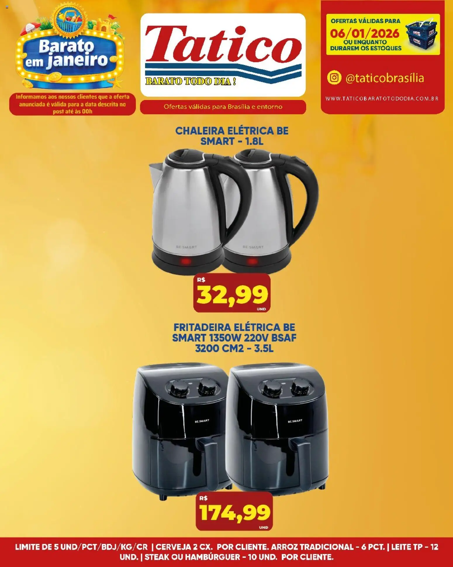 Tatico Folheto - válido de 06.01.2026 | Página: 14 | Produtos: Chaleira elétrica, Fritadeira elétrica, Arroz, Hambúrguer