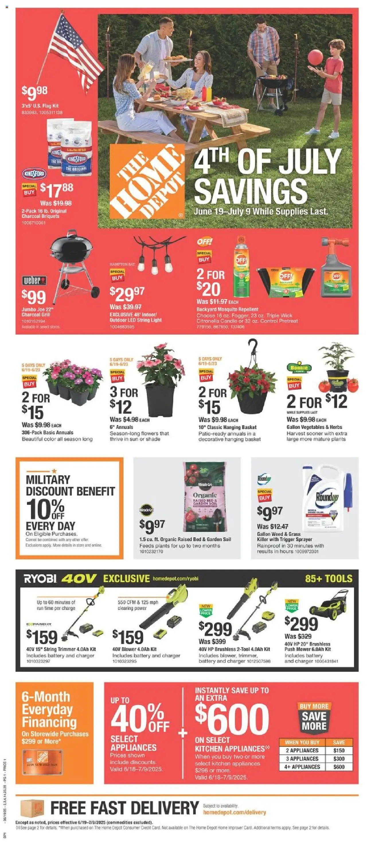 Home Depot Weekly Ad - valid from 19.06.2025 | Page: 1 | Products: Mower, Bed, Vegetables, Blower