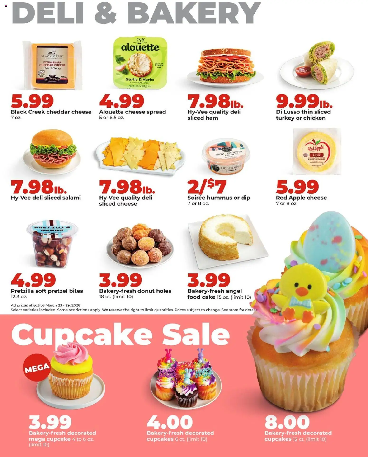 HyVee Weekly Ad - valid from 23.03.2026 | Page: 18 | Products: Cheese, Ham, Angel Food Cake, Cupcake