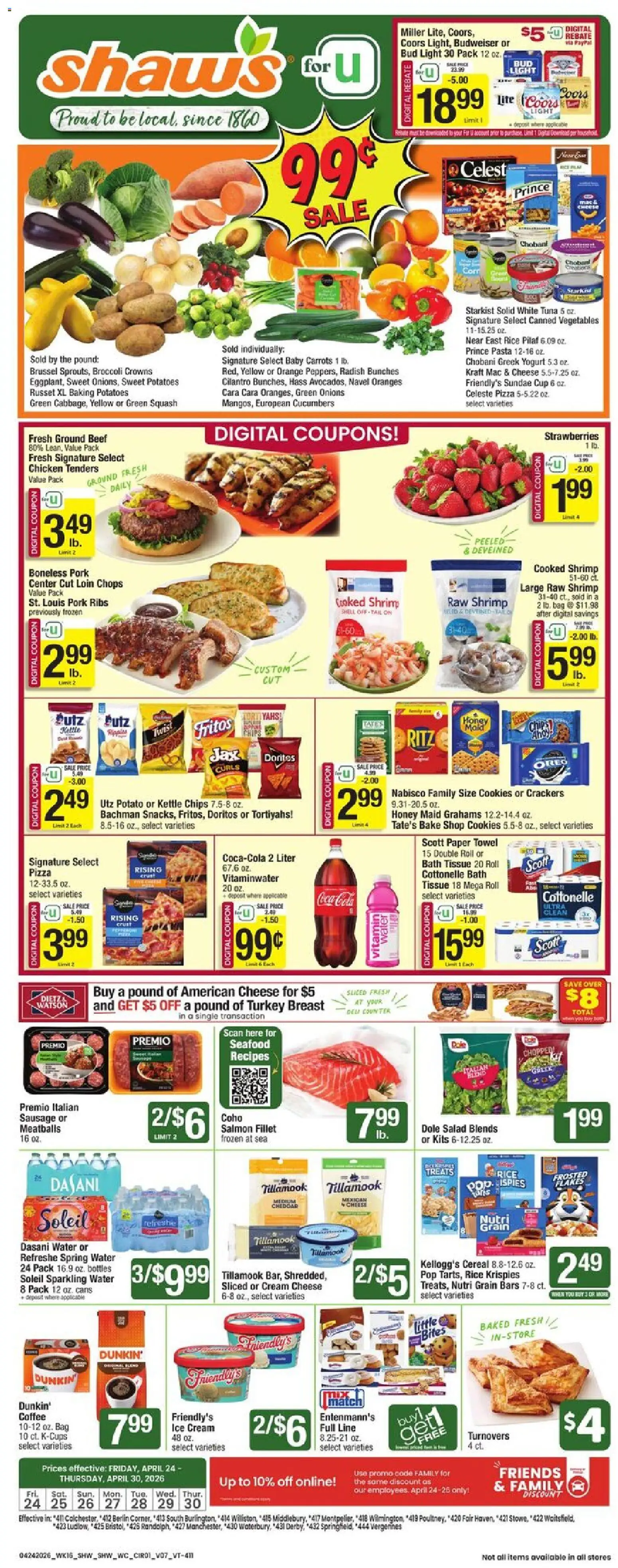 Shaw's Weekly Ad - VT - valid from 24.04.2026 | Page: 1 | Products: Squash, Bath, Pork, Chips