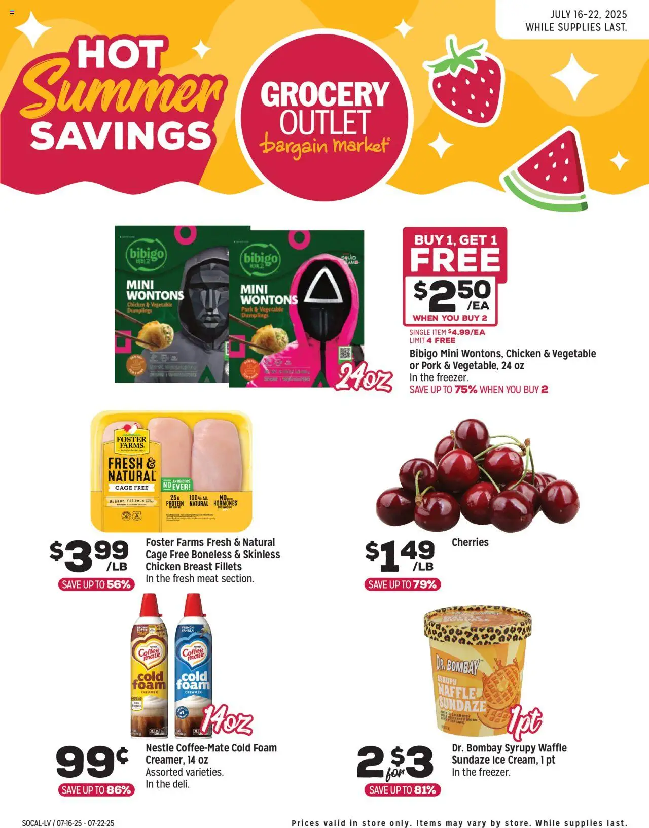 Grocery Outlet Weekly - CA - valid from 16.07.2025 | Page: 1 | Products: Cherries, Coffee, Pork