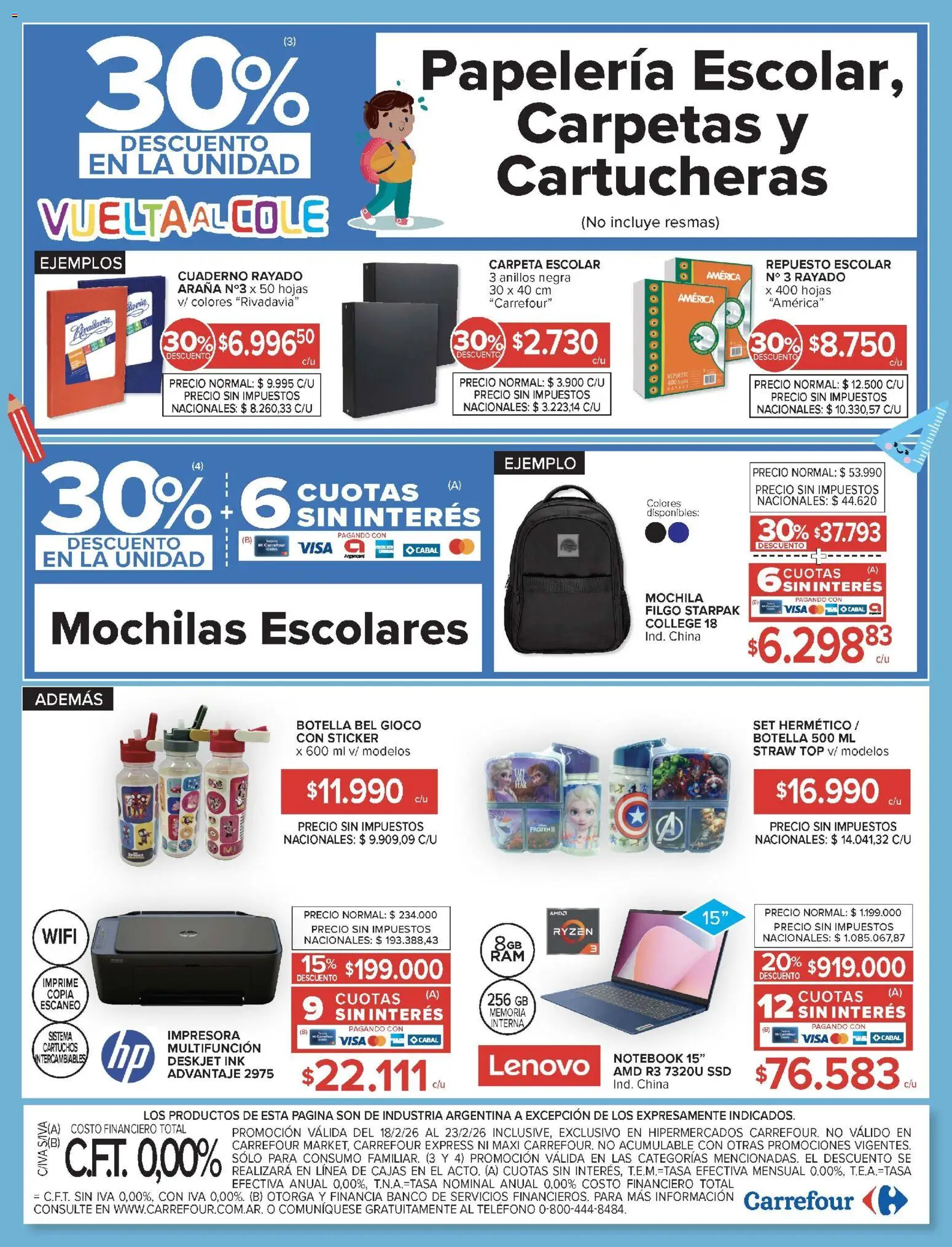 Carrefour ofertas │ válido desde el 18.02.2026 | Página: 4 | Productos: Teléfono, Impresora, Botella, Banco
