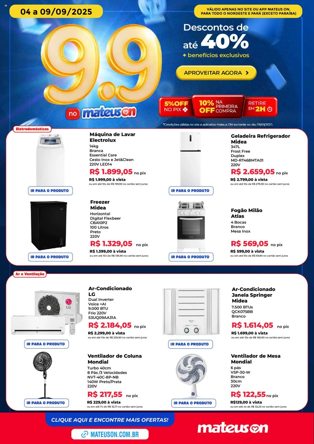 Mateus Folheto - válido de 04.09.2025 | Página: 2 | Produtos: Ventilador, Geladeira, Freezer, Mesa