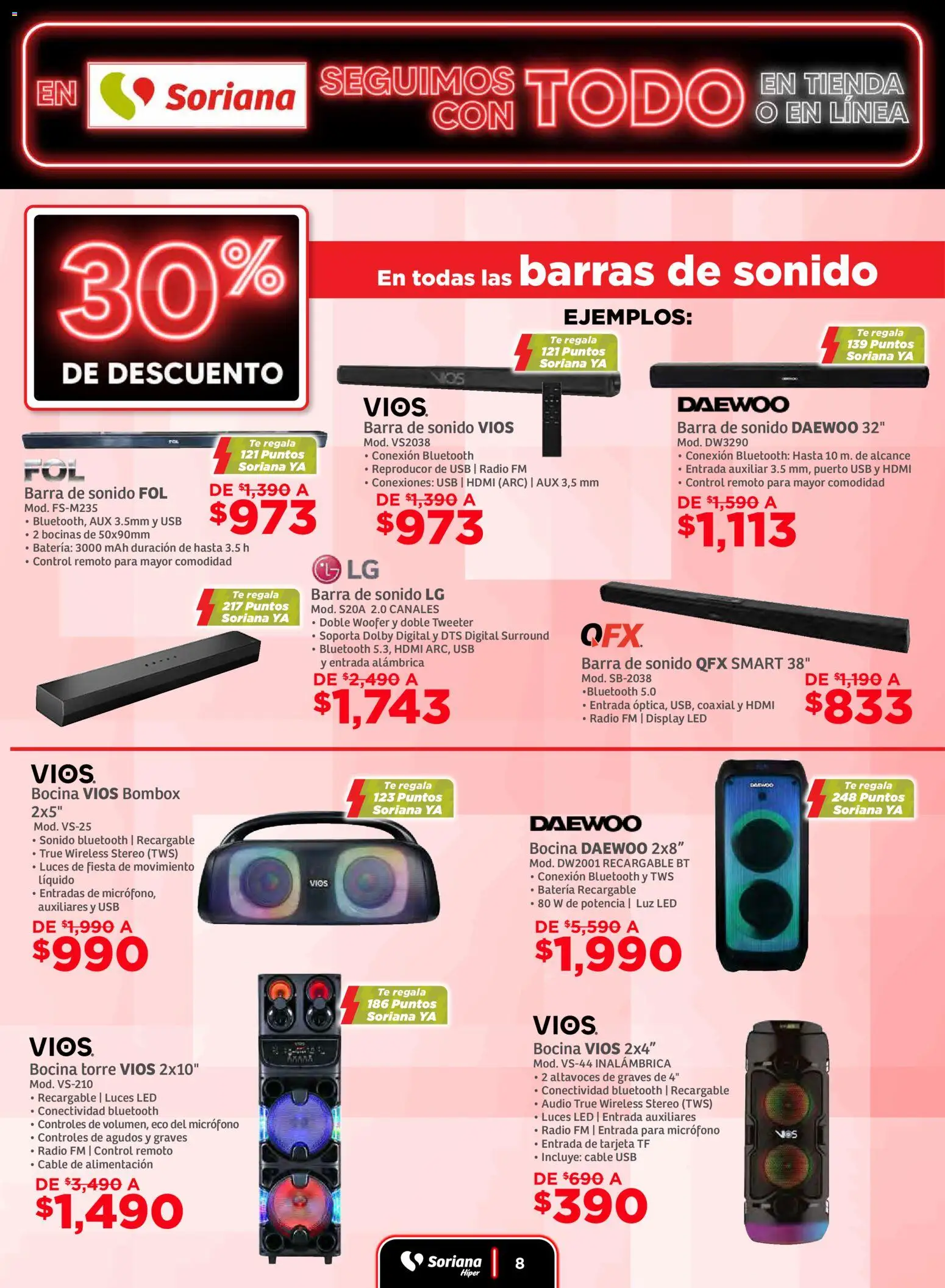 Nuevas ofertas de Soriana válidas en toda la República Mexicana desde el 19.11.2025. ¡Encuentra las mejores ofertas en Soriana - Seguimos con todo Súper Nacional! | Página: 8 | Productos: Control remoto, Bocina, Barra, Té