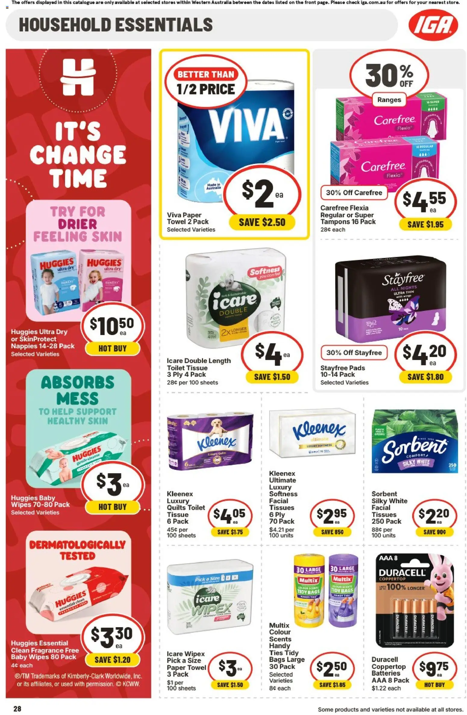IGA catalogue - valid from 25.02.2026 | Page: 28 | Products: Toilet, Nappies, Batteries, Tissues
