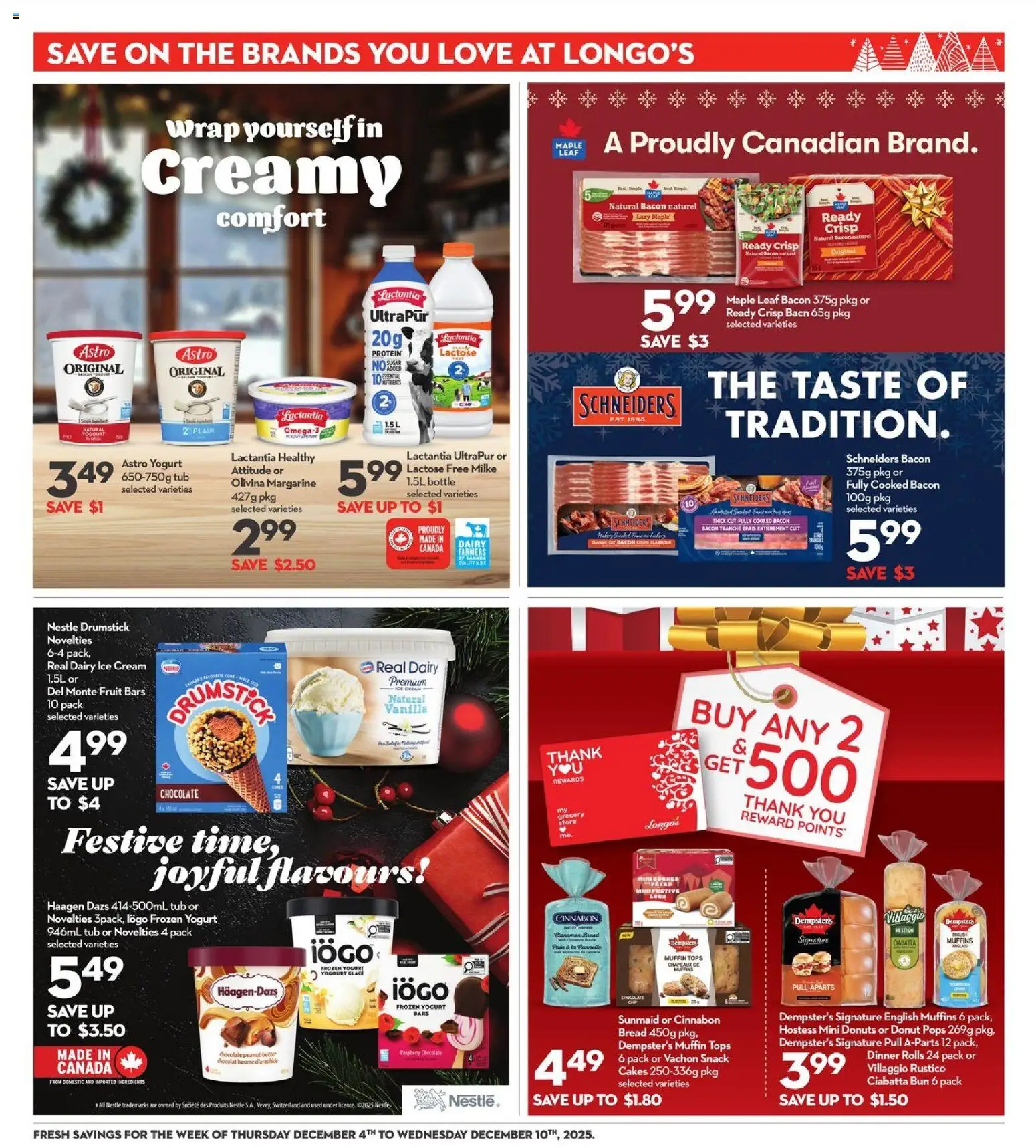 Longo's flyer valid from 04.12.2025 | Page: 22 | Products: Cream, Yogurt, Bread, Chocolate