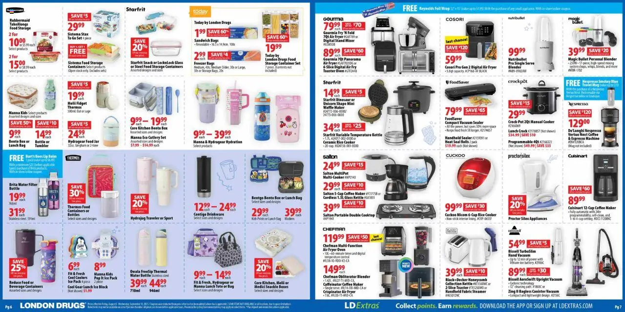 London Drugs flyer valid from 08.08.2025 | Page: 4 | Products: Rice, Coffee maker, Fryer, Coffee