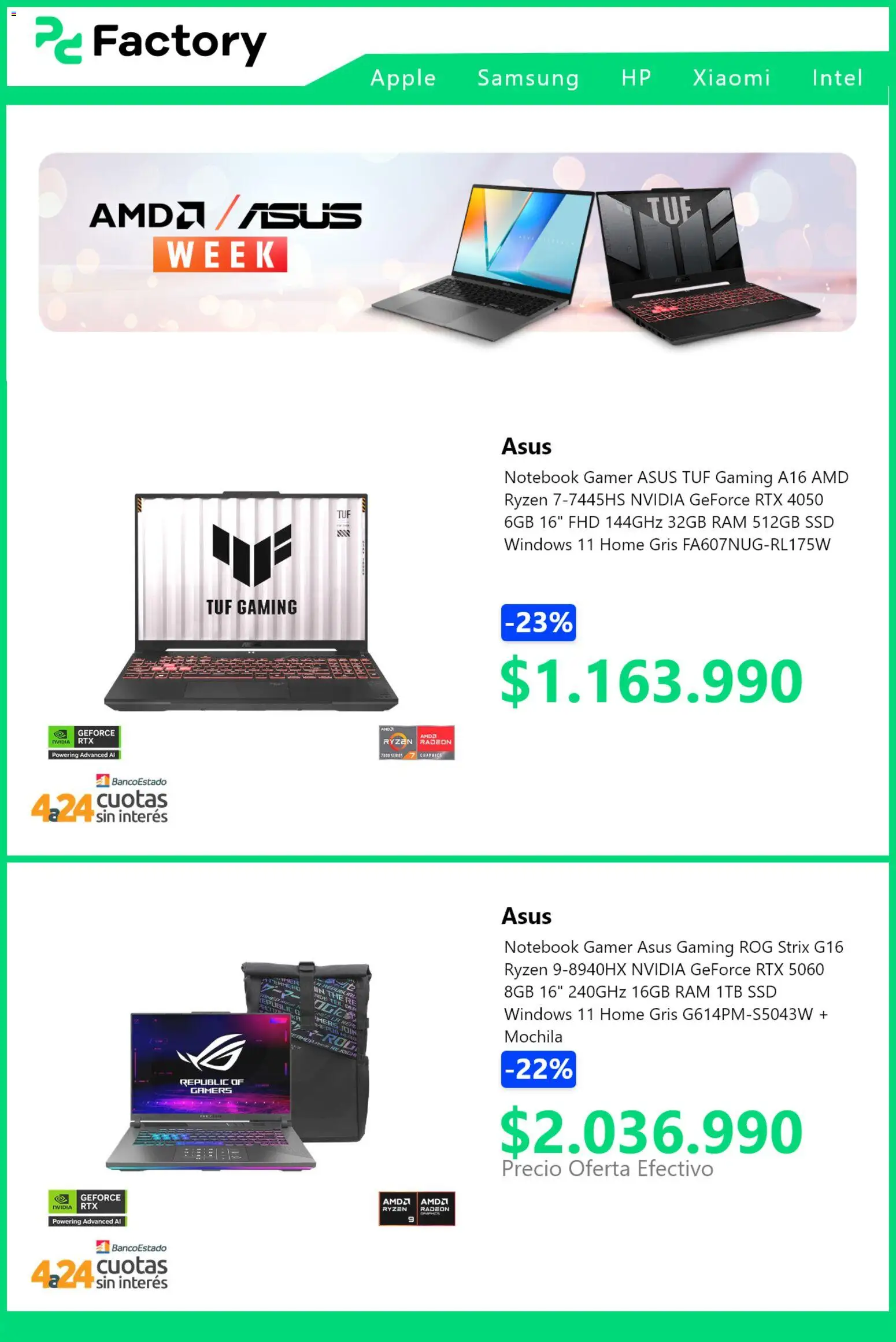 PC Factory ofertas  │ válido desde el 19.11.2025 | Página: 4 | Productos: Notebook, Mochila