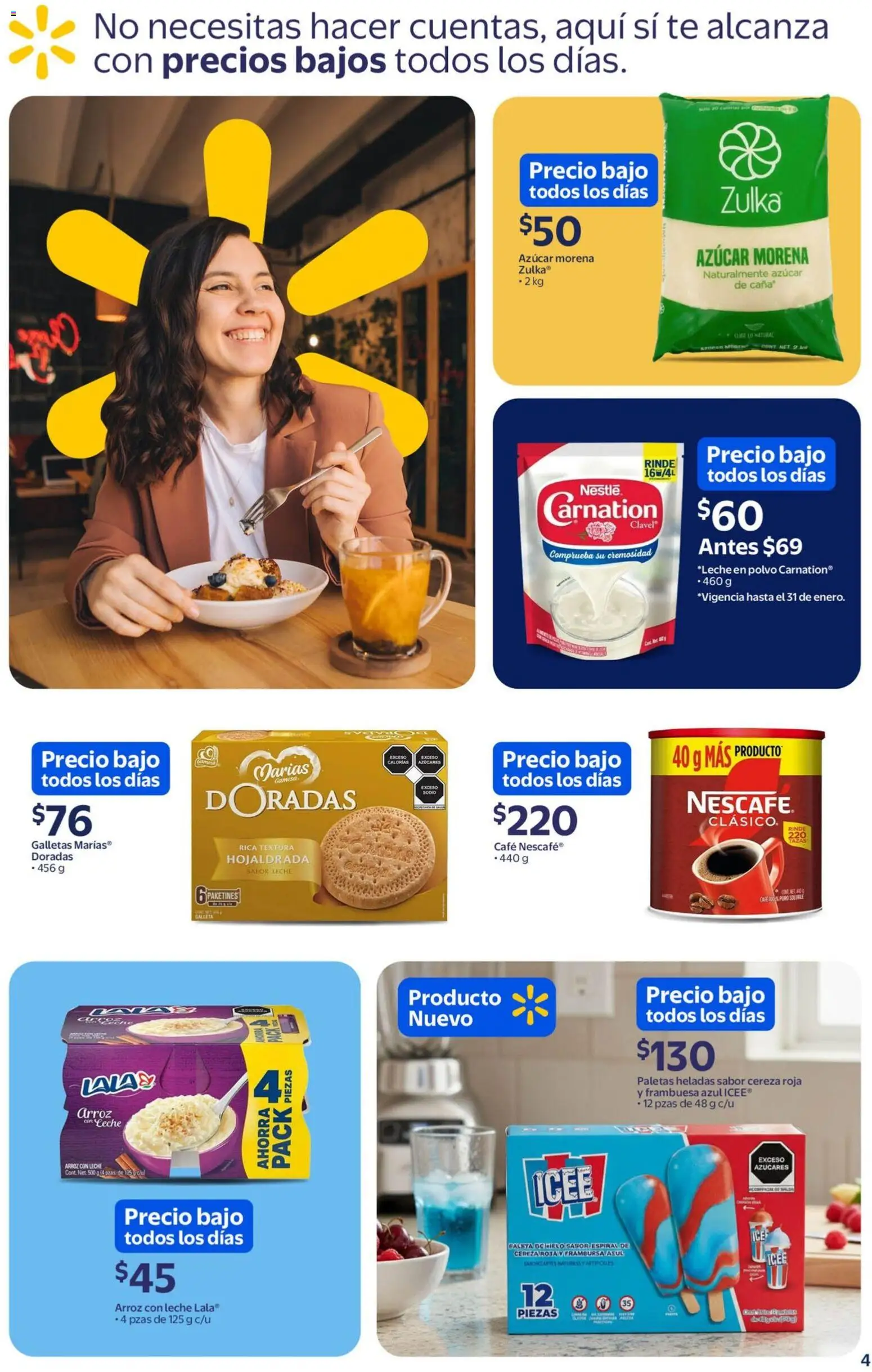 Nuevas ofertas de Walmart válidas en toda la República Mexicana desde el 01.01.2026. ¡Encuentra las mejores ofertas en Walmart folleto! | Página: 4 | Productos: Azúcar, Leche, Arroz, Té