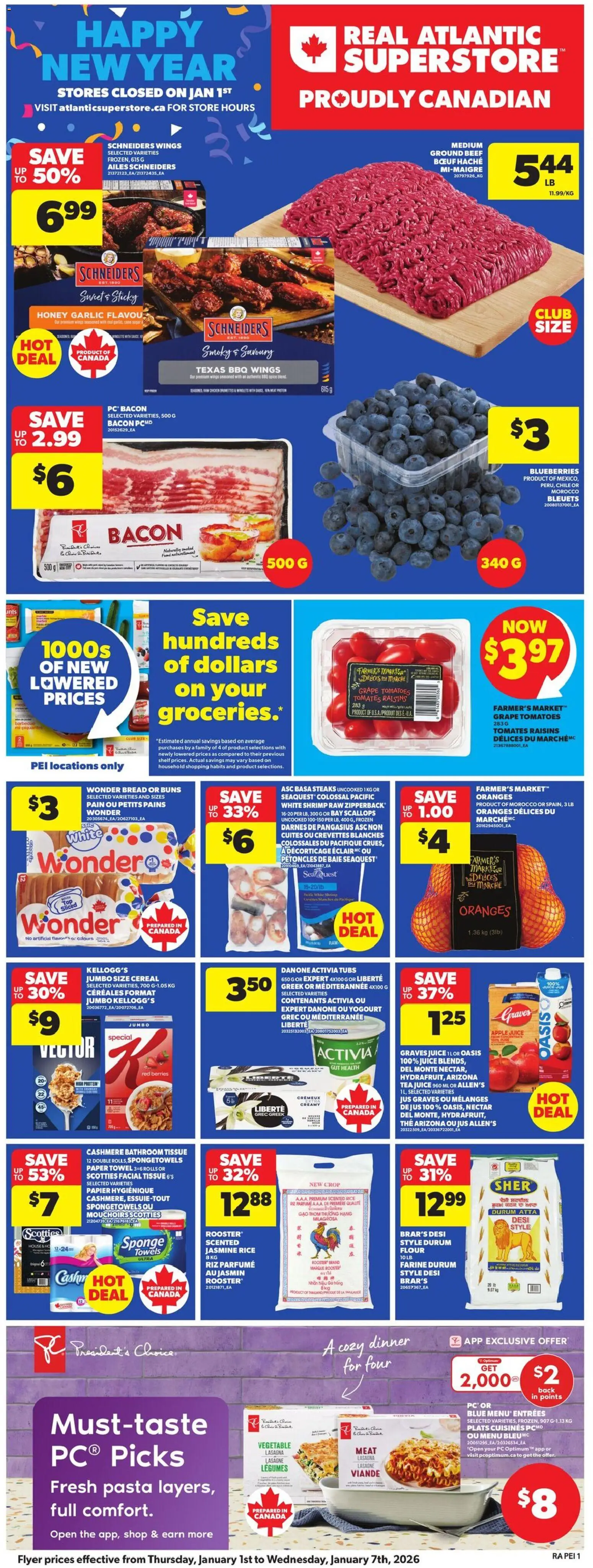 Atlantic Superstore flyer valid from 01.01.2026 | Page: 3 | Products: Tea, Beef, Sponge, Oranges