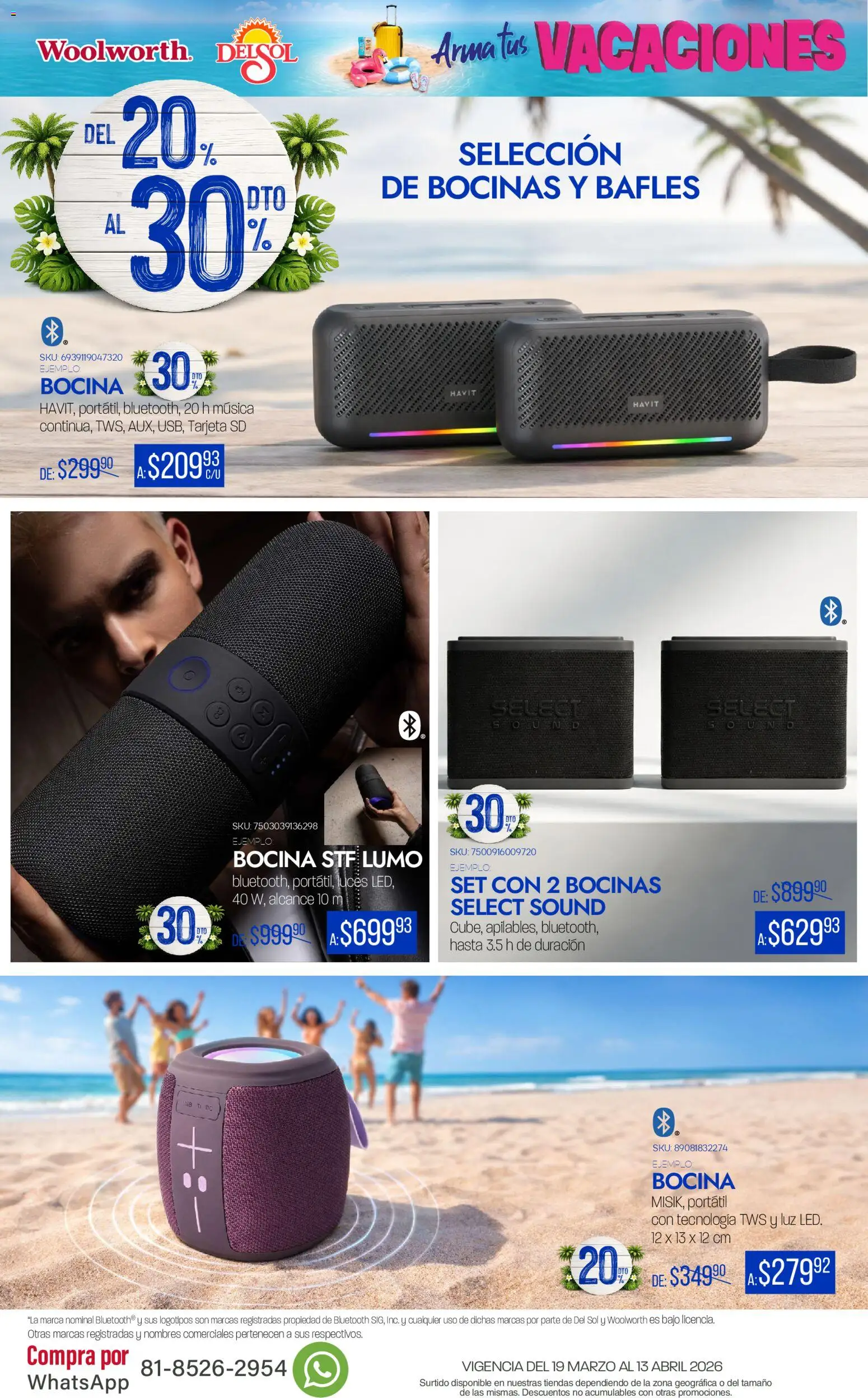 Nuevas ofertas de Del Sol y Woolworth catálogo Arma tus Vacaciones  válidas en toda la República Mexicana desde el 19.03.2026. ¡Encuentra las mejores ofertas en Del Sol y Woolworth catálogo Arma tus Vacaciones ! | Página: 23 | Productos: Bocina