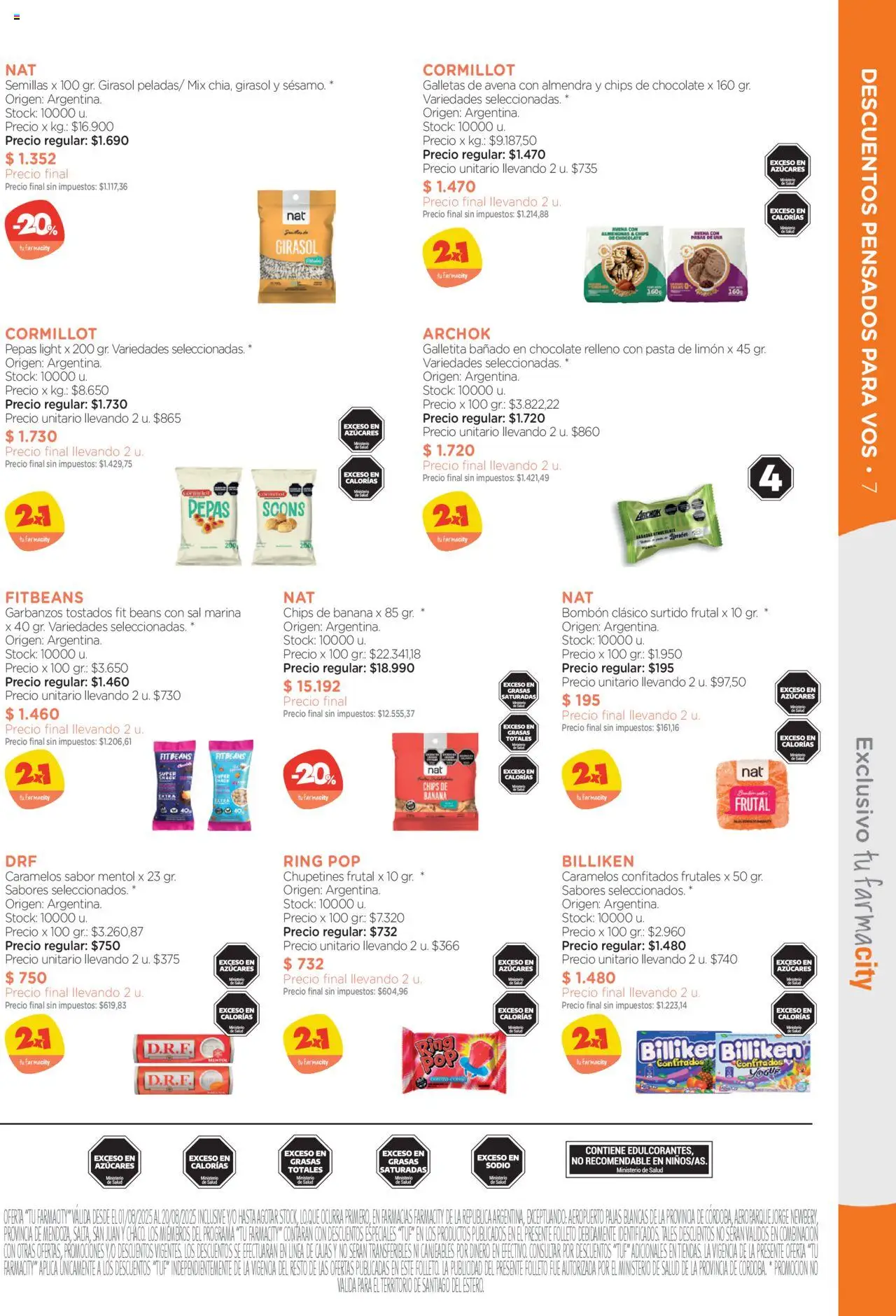 Farmacity catálogo │ válido desde el 01.08.2025 | Página: 7 | Productos: Avena, Yogur, Chocolate, Pasta
