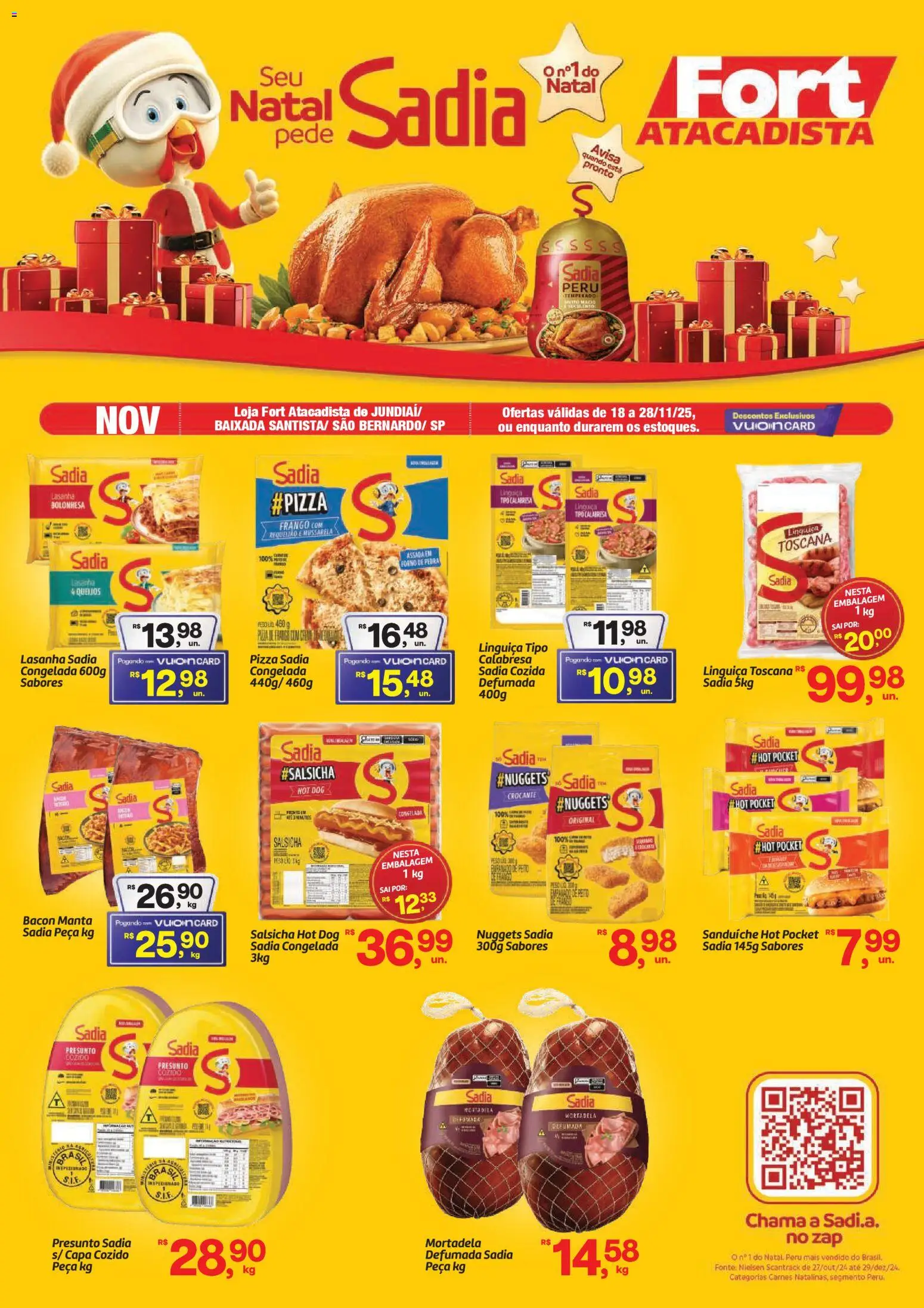 Fort Atacadista Folheto - válido de 18.11.2025 | Página: 1 | Produtos: Linguiça, Mortadela, Sanduíche, Frango