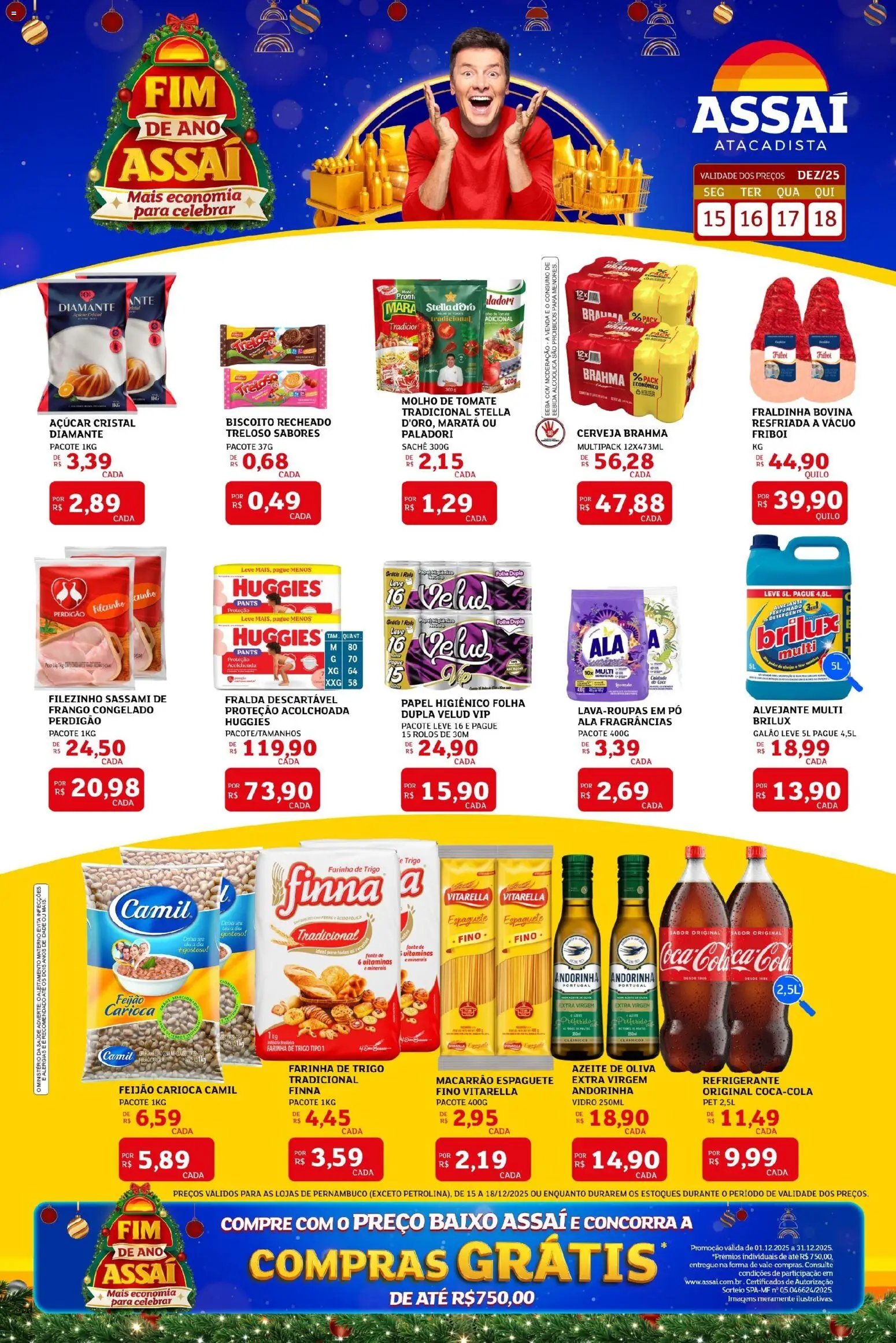 Assaí Atacadista Folheto - válido de 15.12.2025 | Página: 1 | Produtos: Fraldinha, Cerveja, Baixo, Açúcar