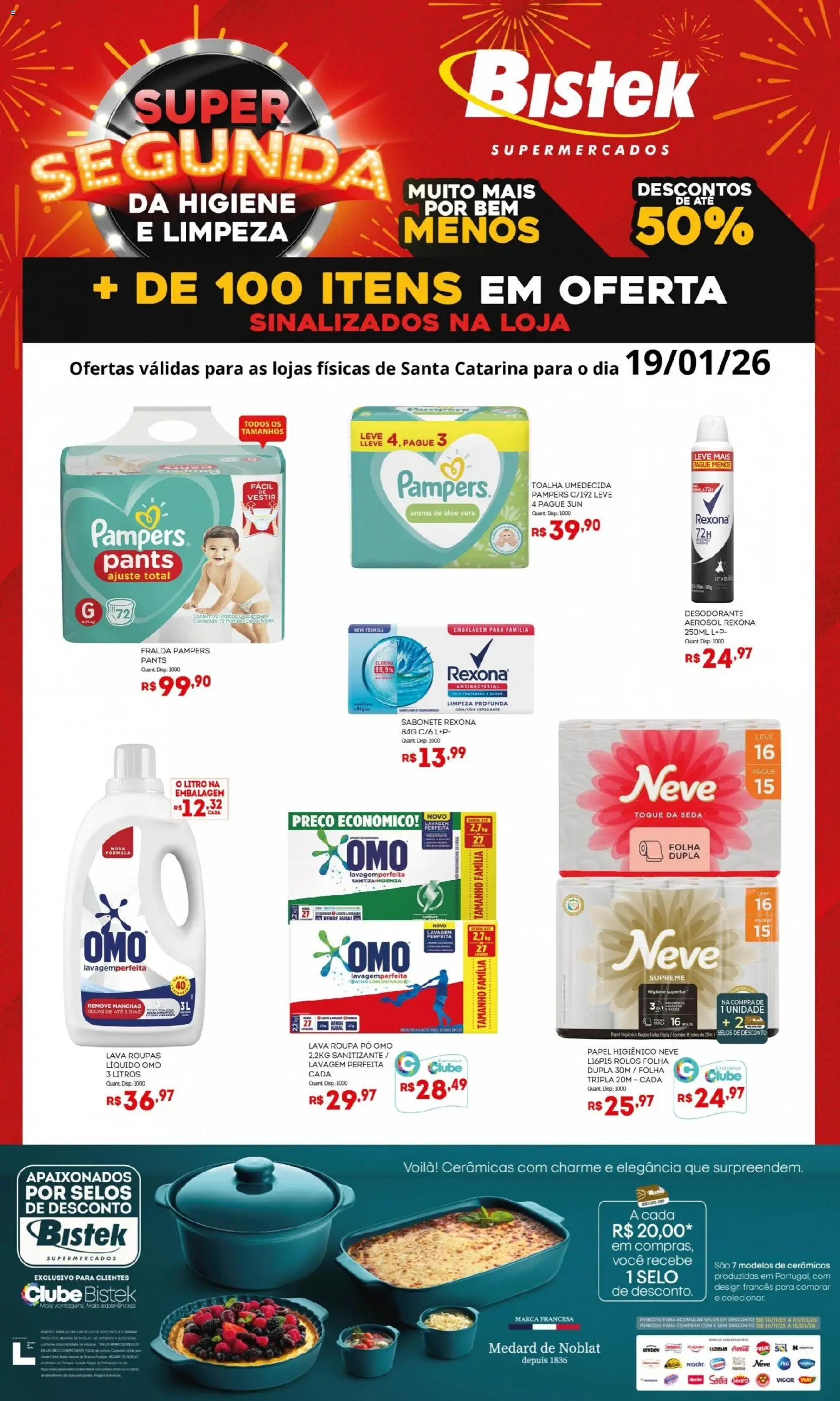 Bistek Supermercados Folheto - válido de 19.01.2026 | Página: 1 | Produtos: Pampers, Roupas, Rexona, Toalha umedecida
