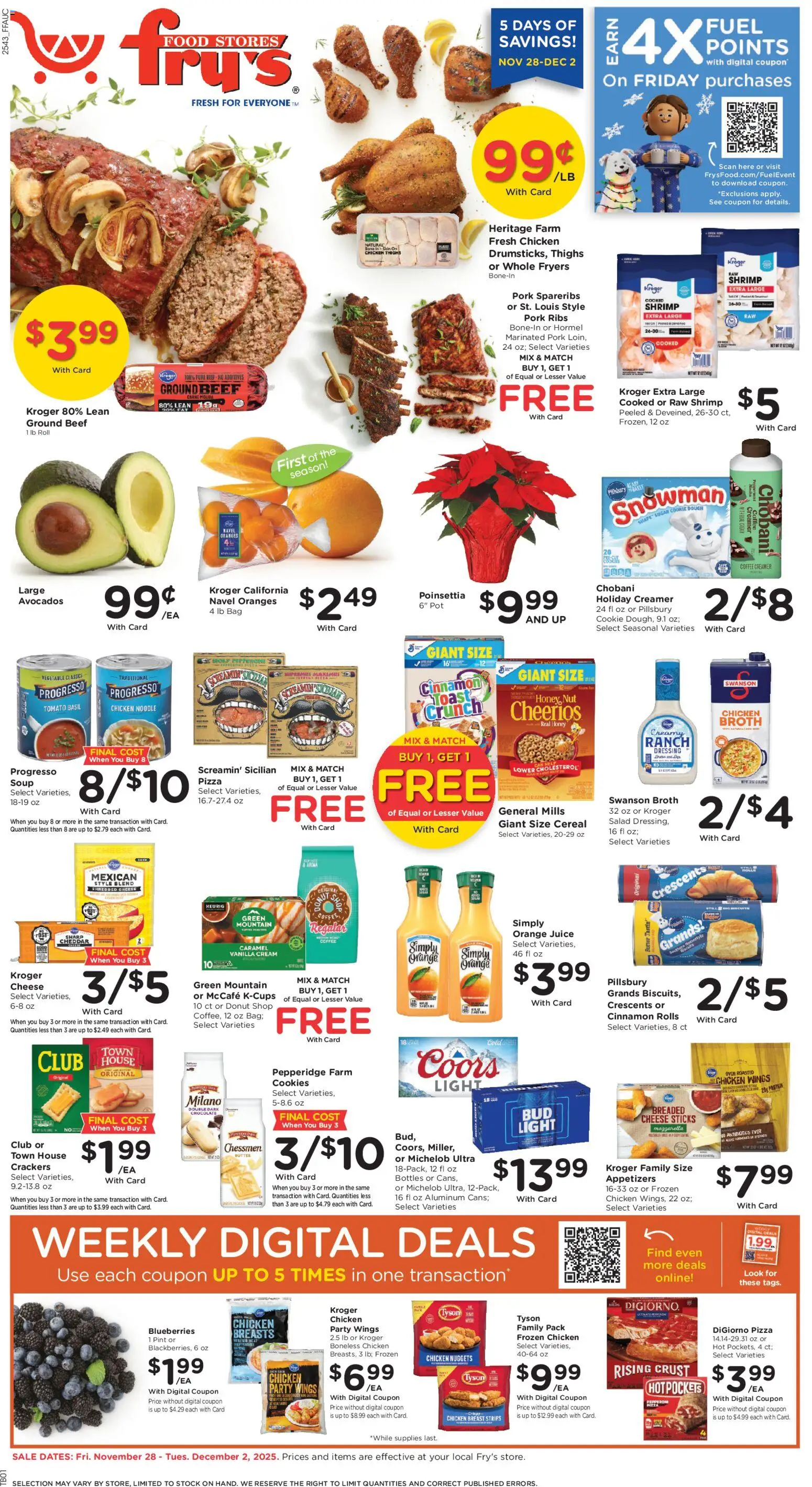 Fry's Food Weekly Ad - valid from 28.11.2025 | Page: 1 | Products: Chocolate, Juice, Sugar, Blueberries
