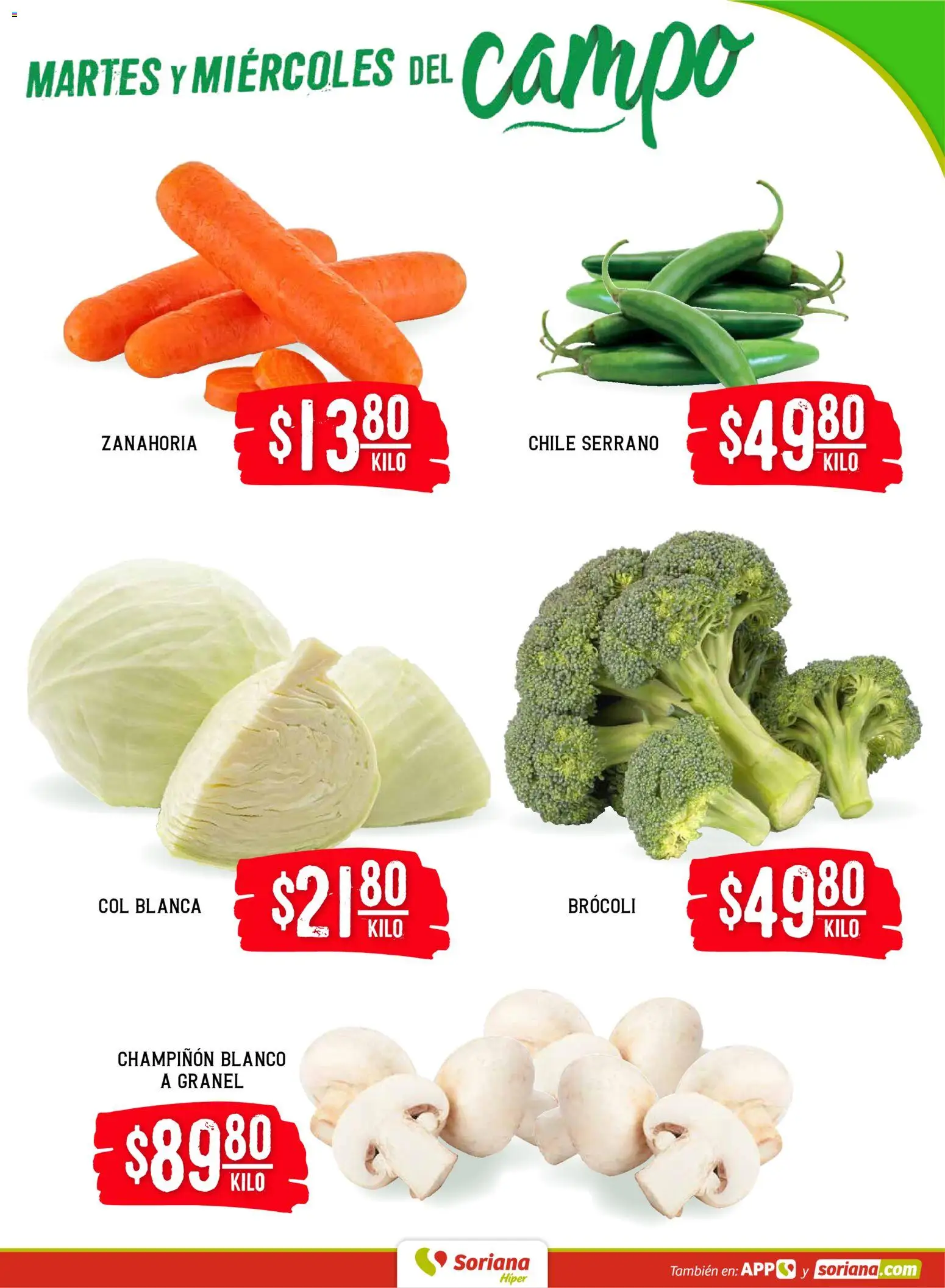 Nuevas ofertas de Soriana válidas en toda la República Mexicana desde el 20.01.2026. ¡Encuentra las mejores ofertas en Soriana - Martes y Miércoles del Campo Híper: Ags, Nay, Jal, Qro, Col, Mich, Gto, Hgo, Tlax, Mor, Pue, Gro, Oax, Edo. de Mex, Vall! | Página: 3 | Productos: Brocoli, Col, Zanahoria