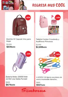 Nuevas ofertas de Sanborns válidas en toda la República Mexicana desde el 15.08.2025. ¡Encuentra las mejores ofertas en Sanborns catálogo! | Página: 4 | Productos: Mochila, Audífonos, Vino, Tableta