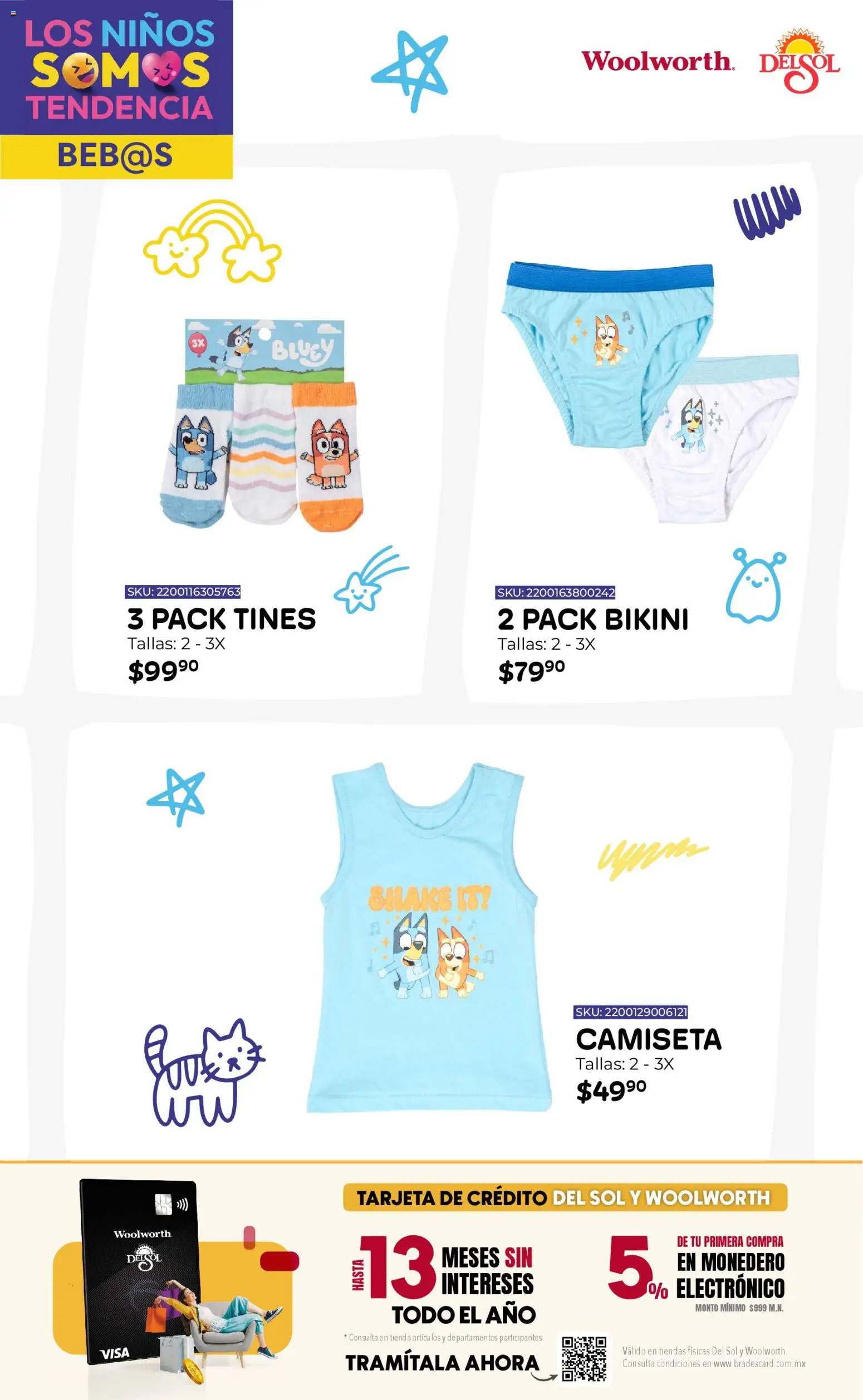 Nuevas ofertas de Del Sol y Woolworth válidas en toda la República Mexicana desde el 16.04.2026. ¡Encuentra las mejores ofertas en Del Sol y Woolworth katalog Moda Niños 2026! | Página: 19 | Productos: Monedero, Bikini, Camiseta