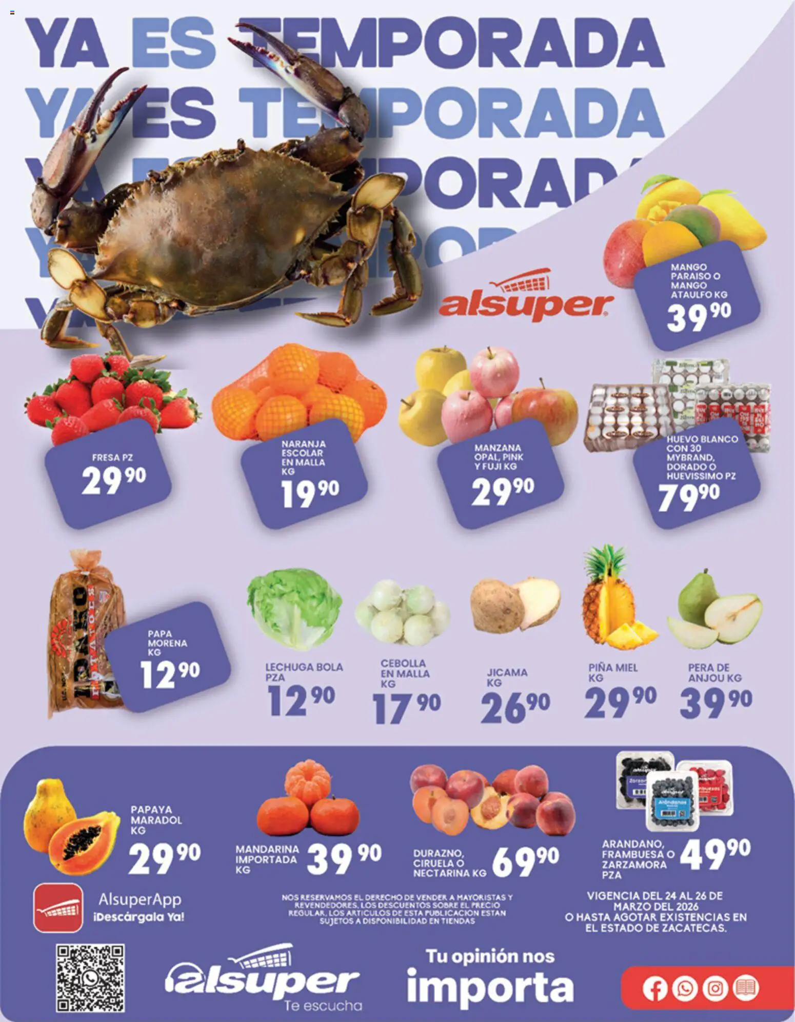 Nuevas ofertas de Alsuper válidas en toda la República Mexicana desde el 24.03.2026. ¡Encuentra las mejores ofertas en Alsuper folleto Zacatecas! | Página: 1 | Productos: Cebolla, Fresa, Manzana, Malla