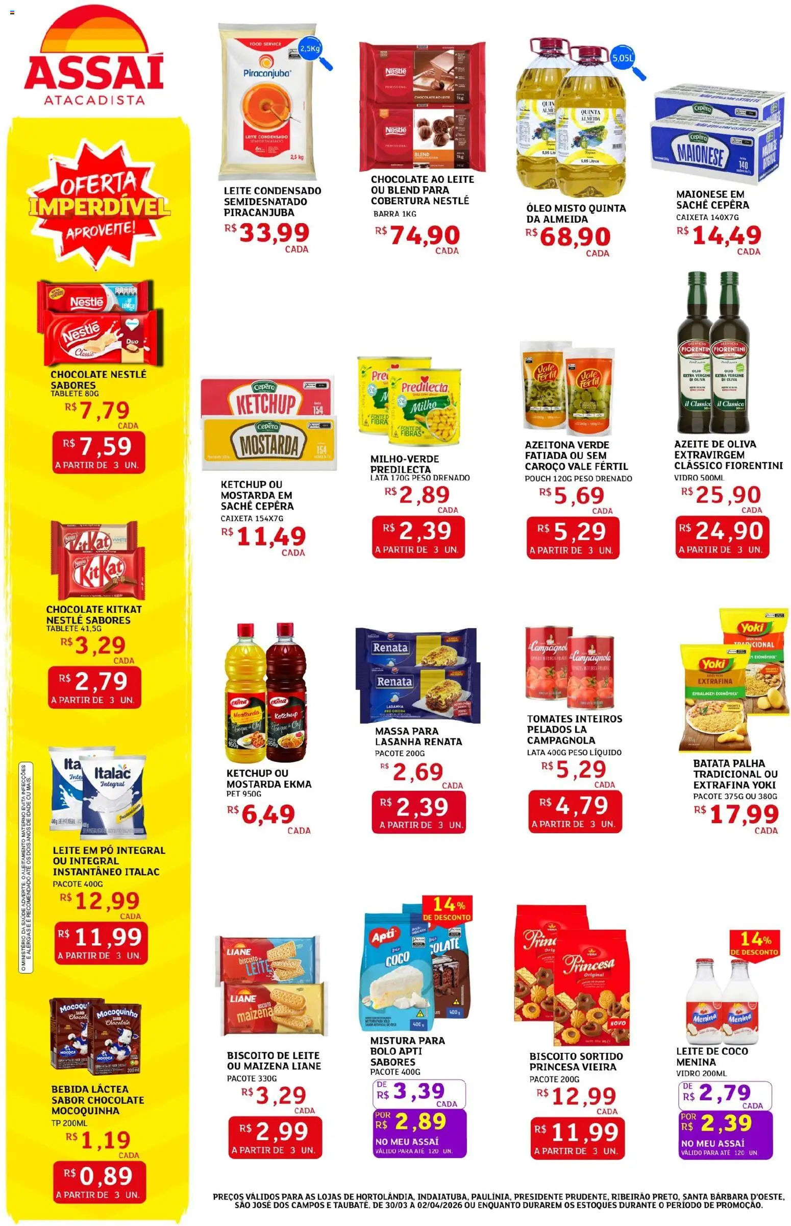 Assaí Atacadista Folheto - válido de 30.03.2026 | Página: 2 | Produtos: Óleo, Massa, Lasanha, Batata palha