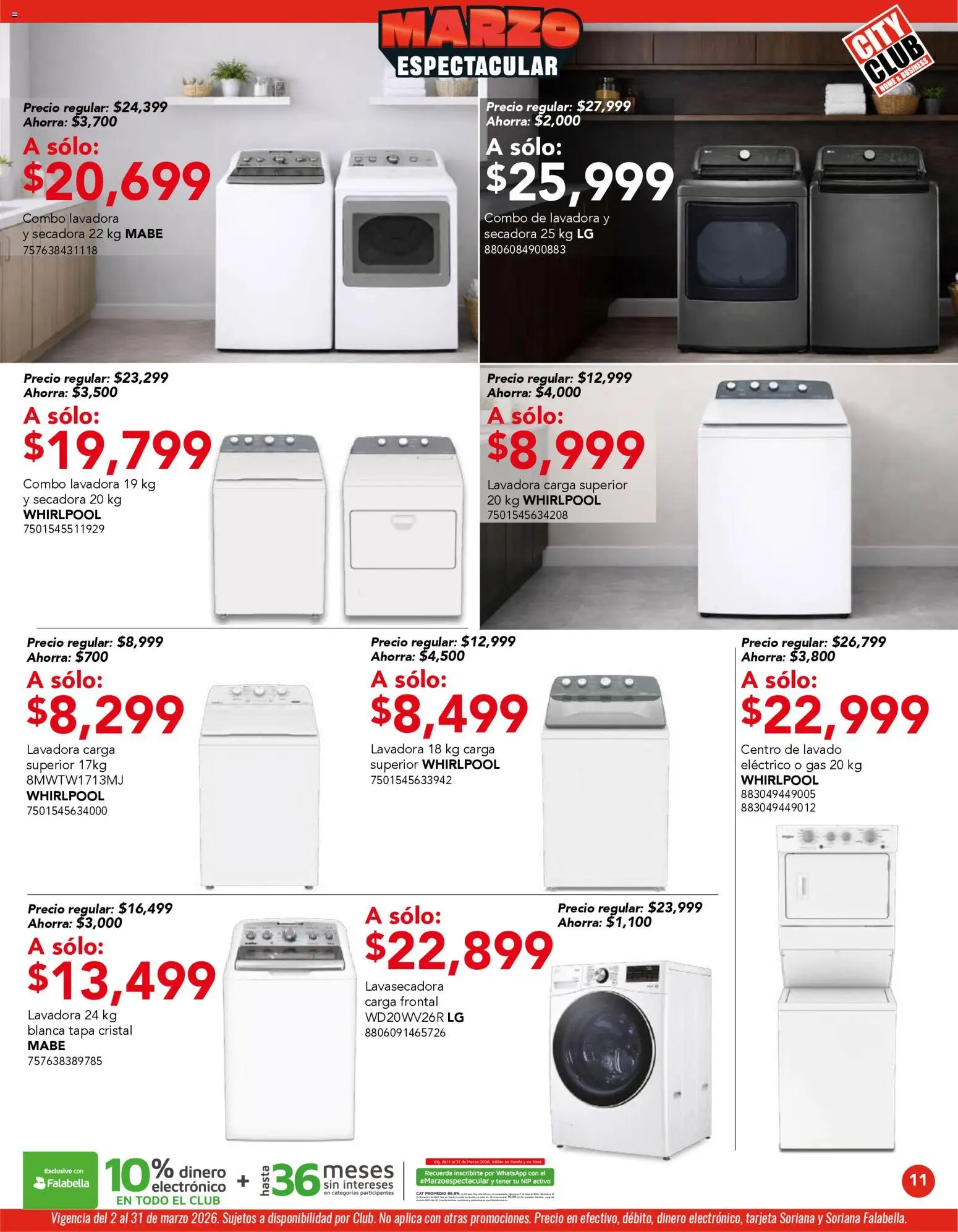 Nuevas ofertas de City Club válidas en toda la República Mexicana desde el 02.03.2026. ¡Encuentra las mejores ofertas en City Club catálogo! | Página: 11 | Productos: Secadora, Lavadora