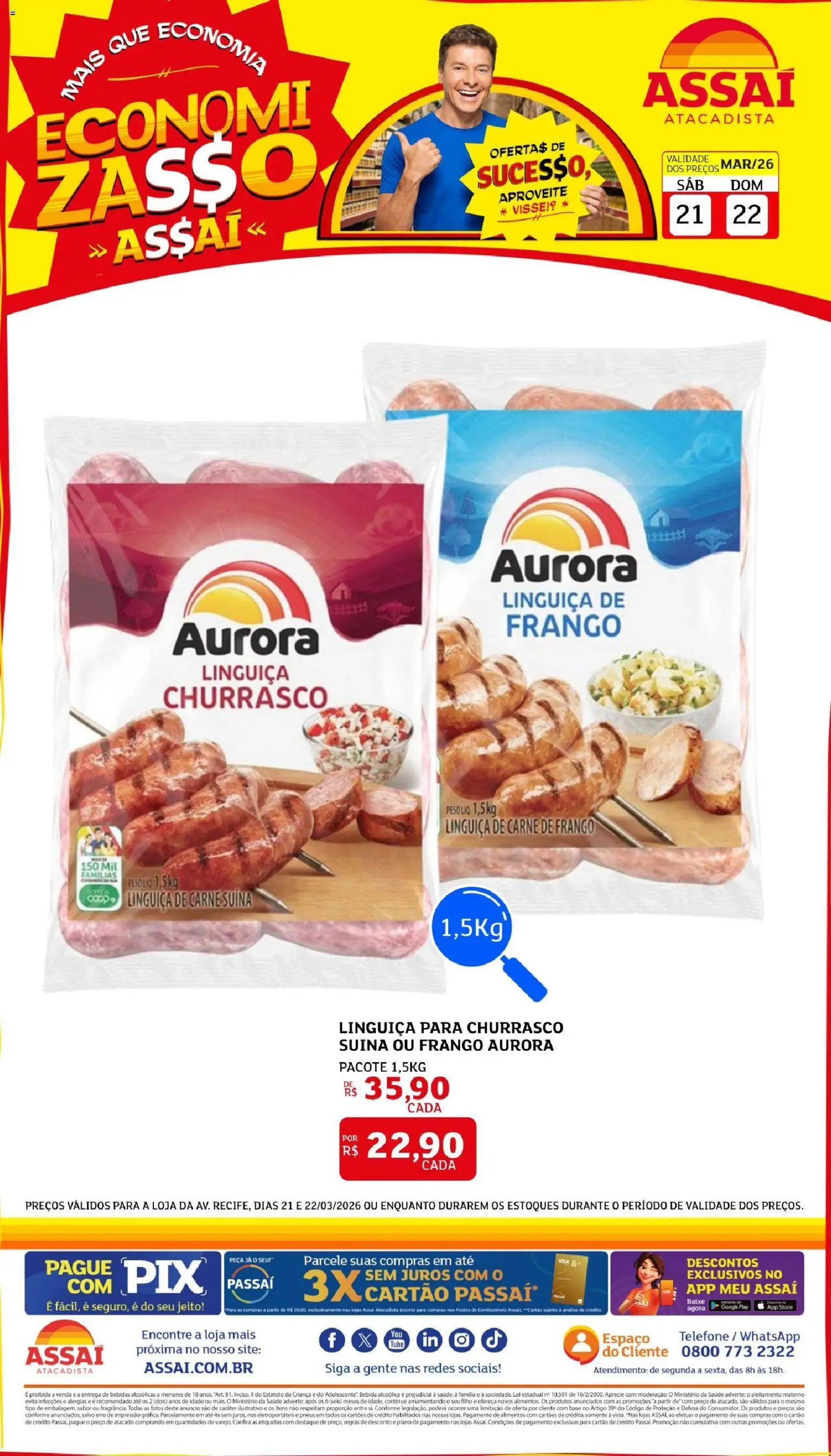 Assaí Atacadista Folheto - válido de 21.03.2026 | Página: 1 | Produtos: Base, Bebida, Telefone, Frango