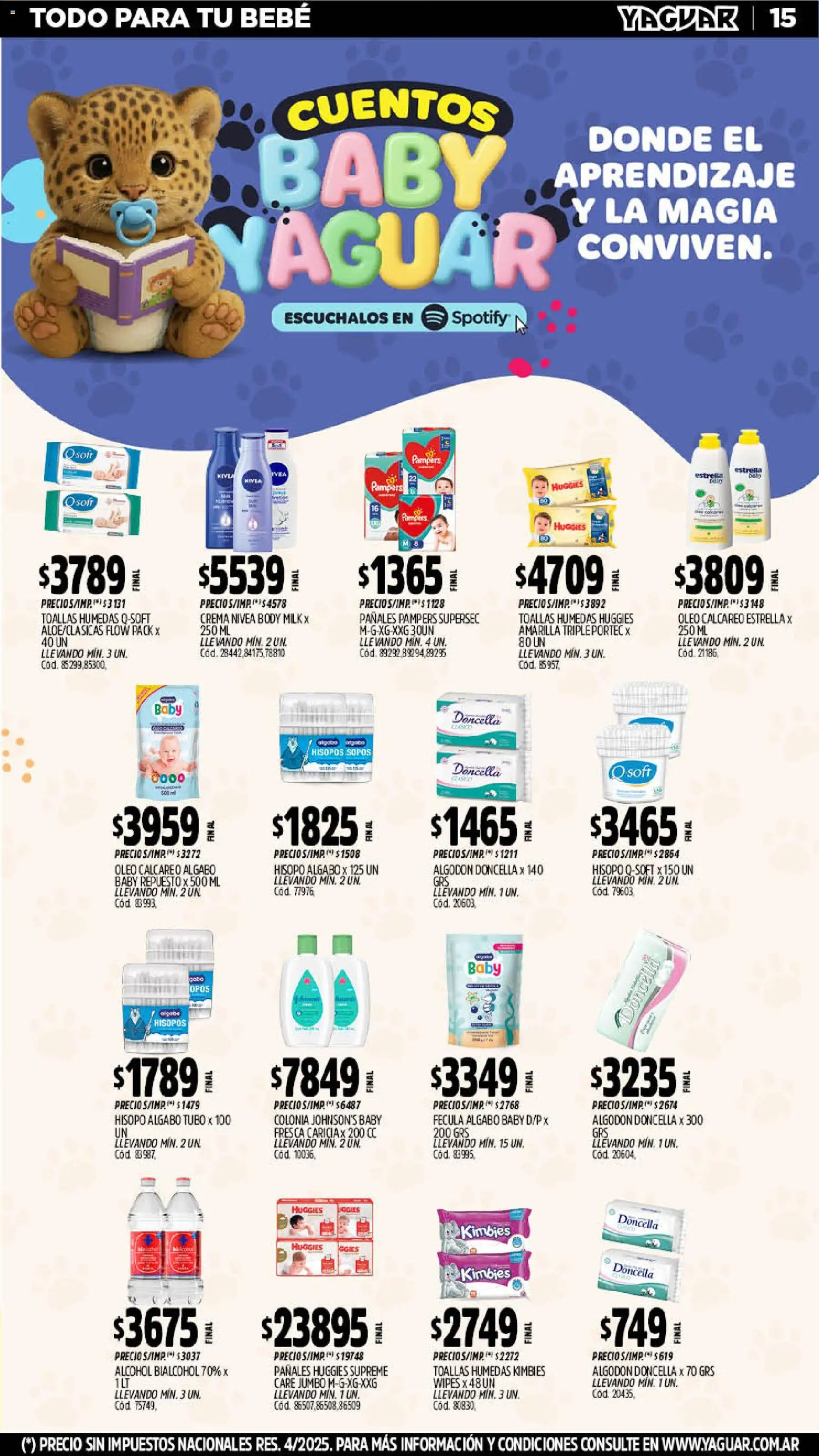 Yaguar - Oferta Semanal General Roca │ válido desde el 19.01.2026 | Página: 15 | Productos: Body, Toallas, Pañales, Crema